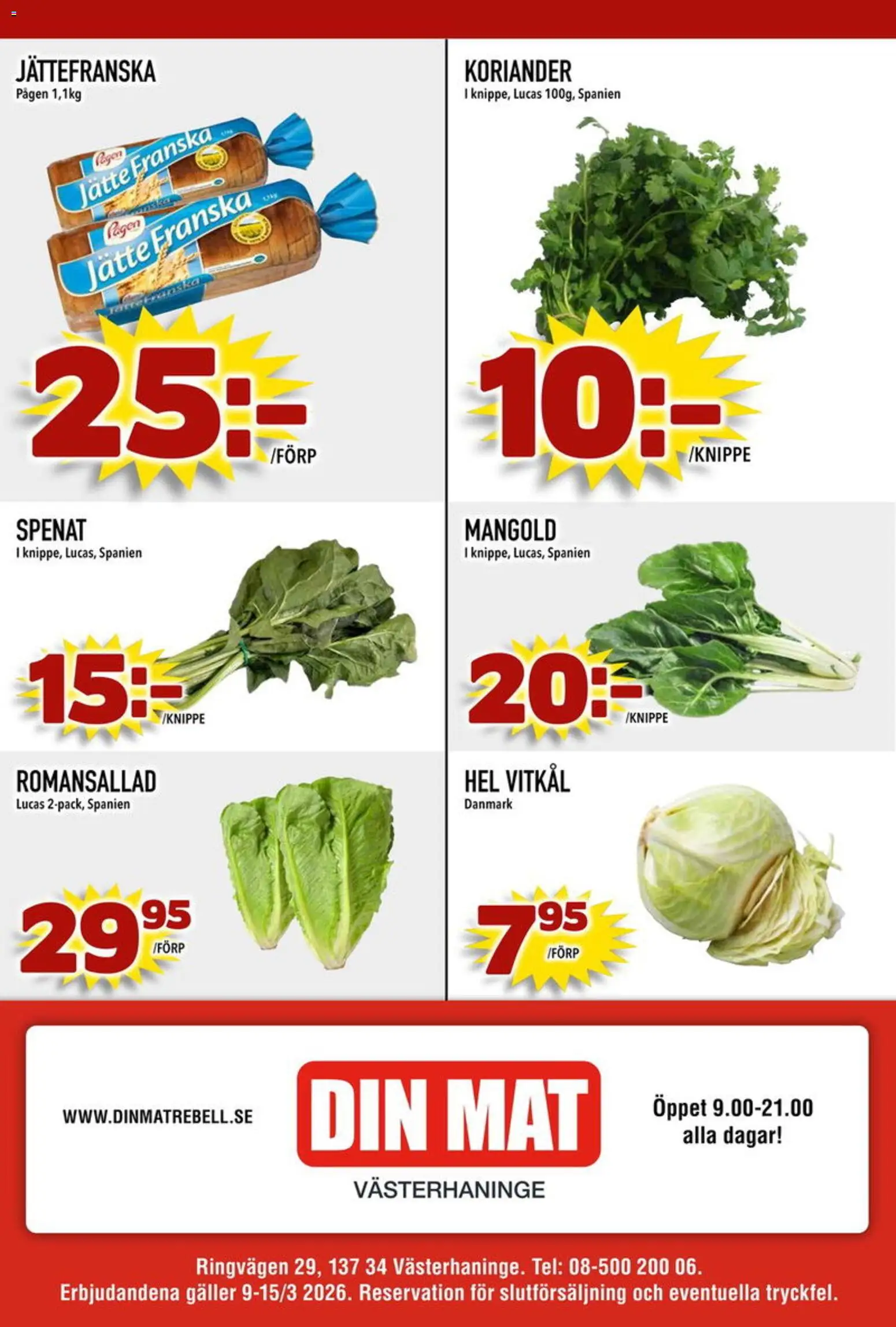 Din Mat reklamblad aktuell från 09.03.2026 | Sida: 8 | Produkter: Galler, Vitkål, Spenat, Mangold