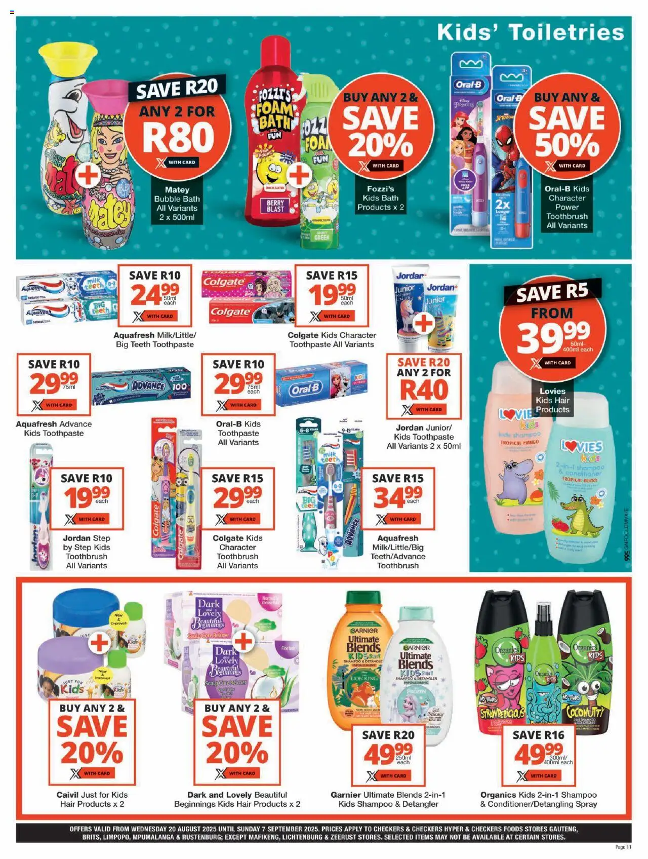 Checkers Gauteng - Baby Promotion │ valid from 20.08.2025 | Page: 11 | Products: Shampoo, Toothpaste, Mango, Relaxer