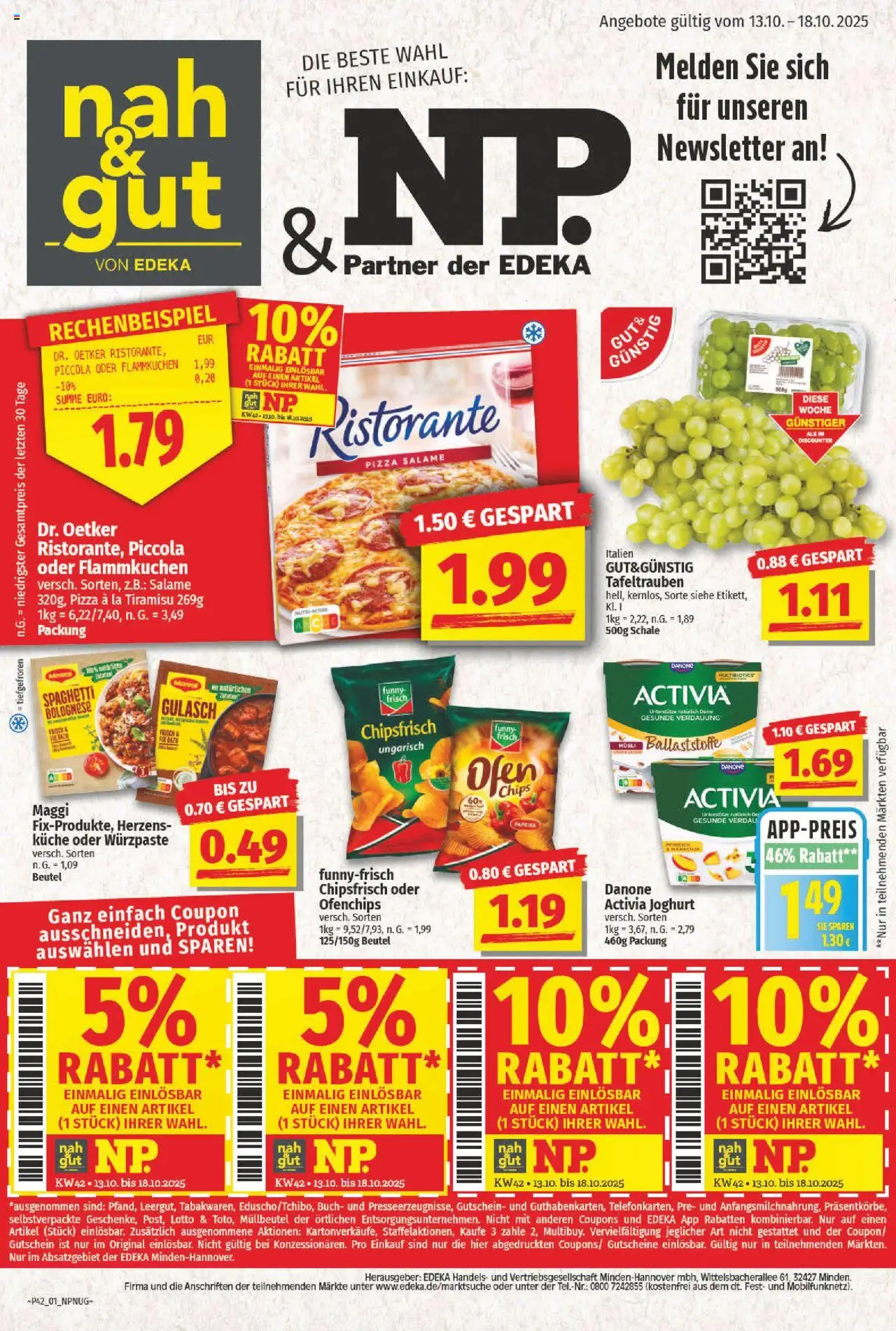 NP Discount Prospekt 	 – gültig ab 13.10.2025 | Seite: 1 | Produkte: Ristorante, Activia, Joghurt, Pizza