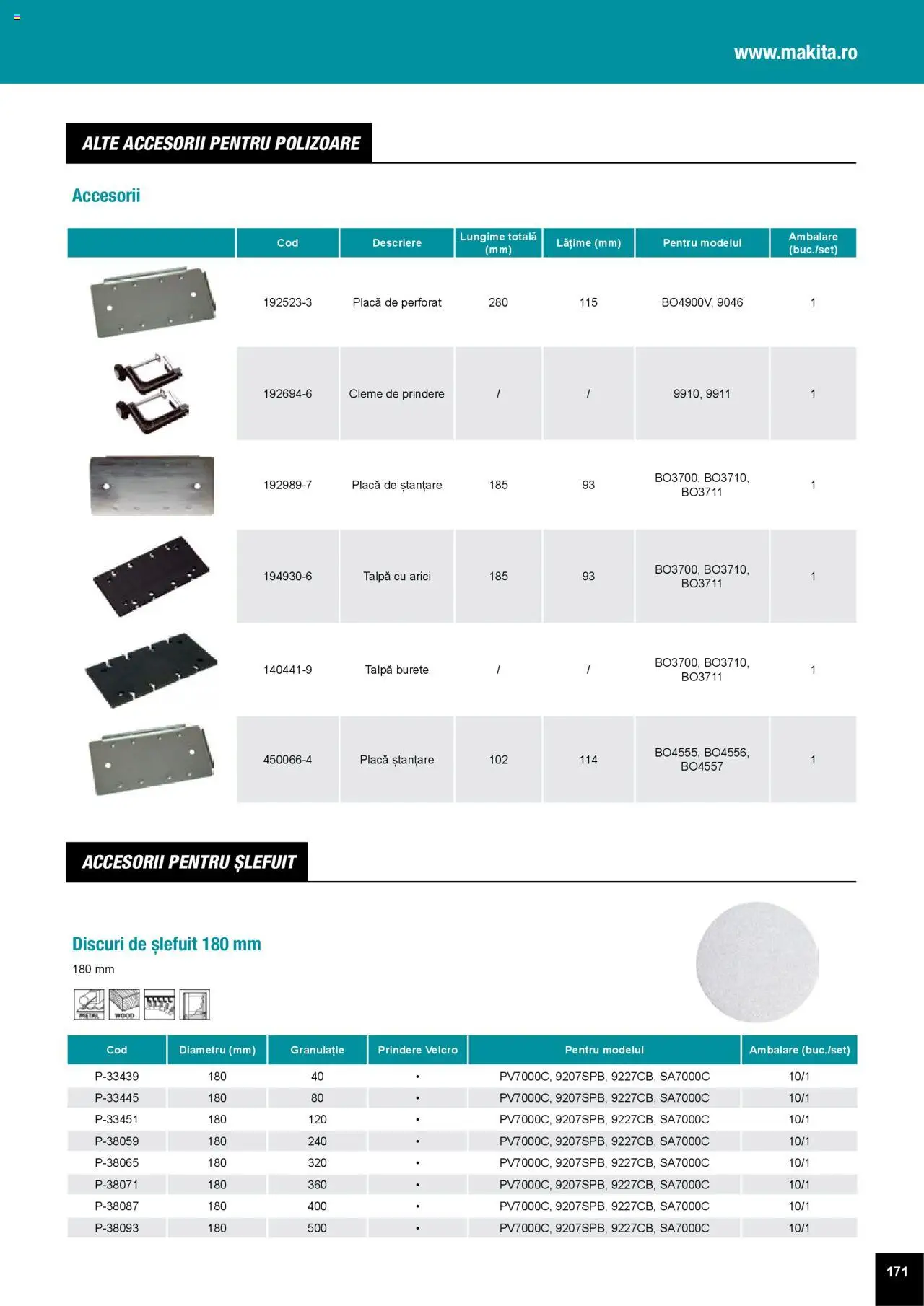 Noul catalog Makita – valabil de la 01.04.2025 | Pagină: 171 | Produse: Burete