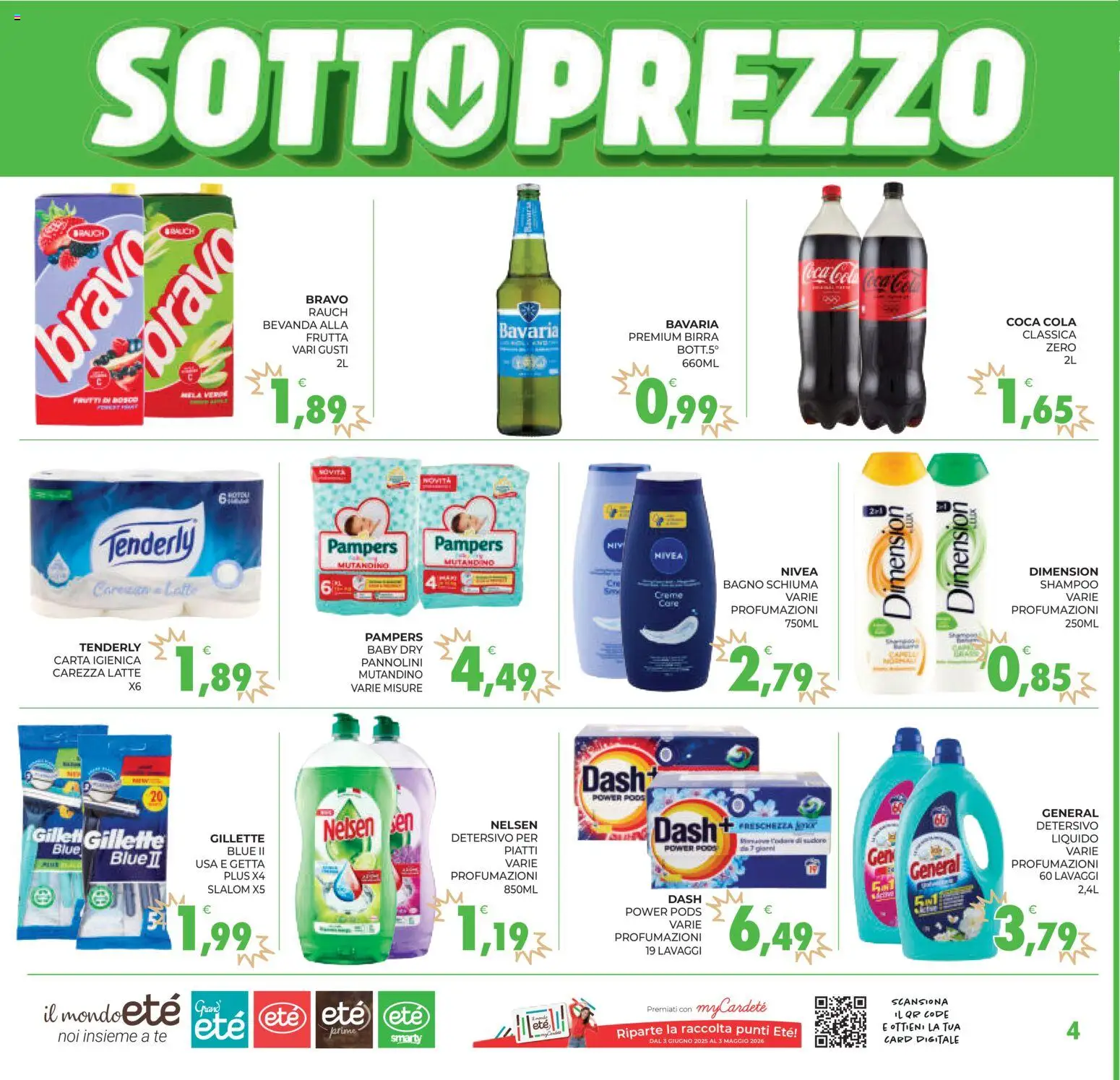 Volantino Eté del 17.04.2026 | Pagina: 4 | Prodotti: Carta igienica, Birra, Pampers, Bagno
