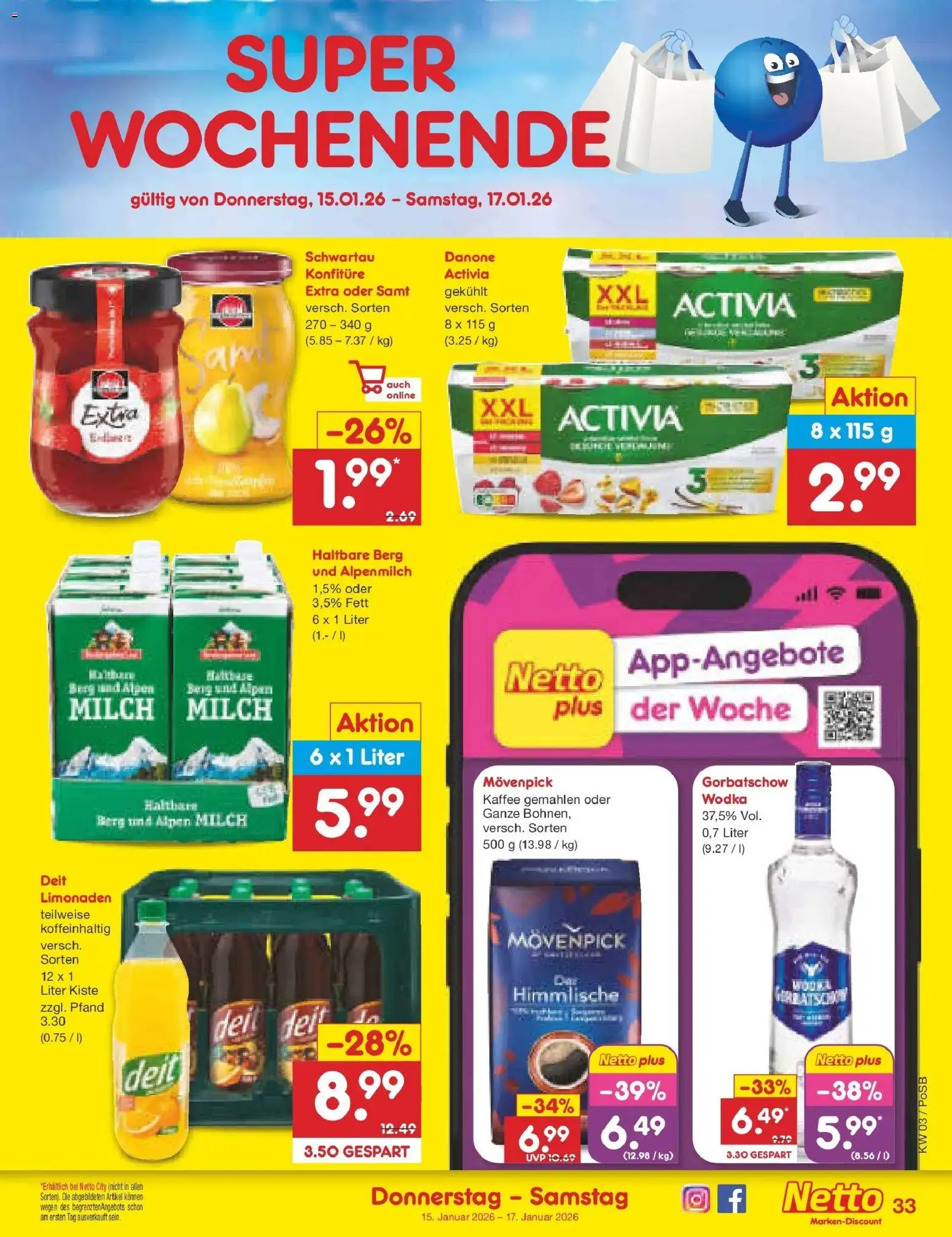 Netto Marken-Discount prospekt Regensburg	 – gültig ab 12.01.2026 | Seite: 37 | Produkte: Activia, Milch, Kaffee, Movenpick kaffee