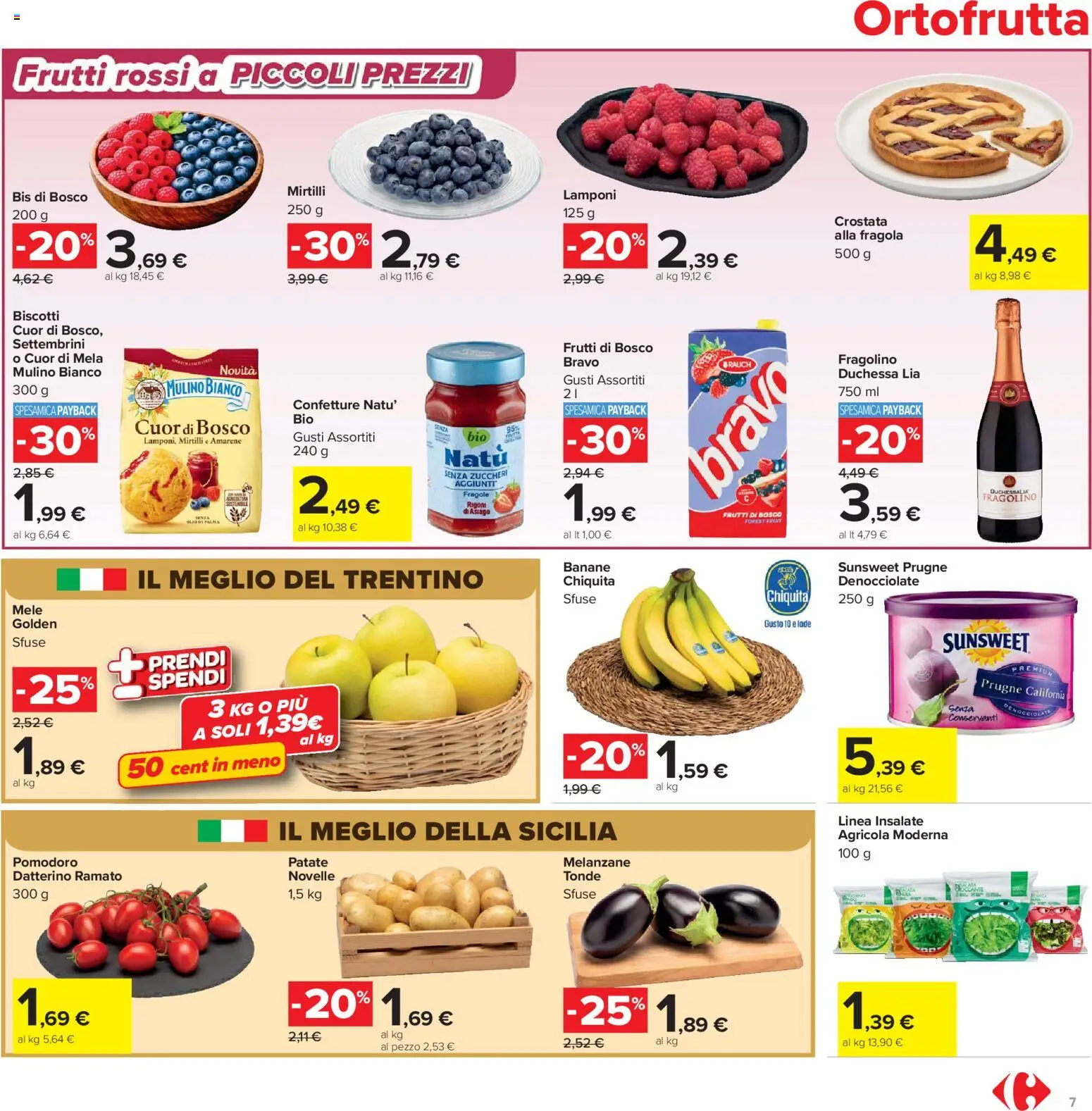 Volantino Carrefour del 07.04.2026 | Pagina: 7 | Prodotti: Banane, Lamponi, Pomodoro, Mirtilli