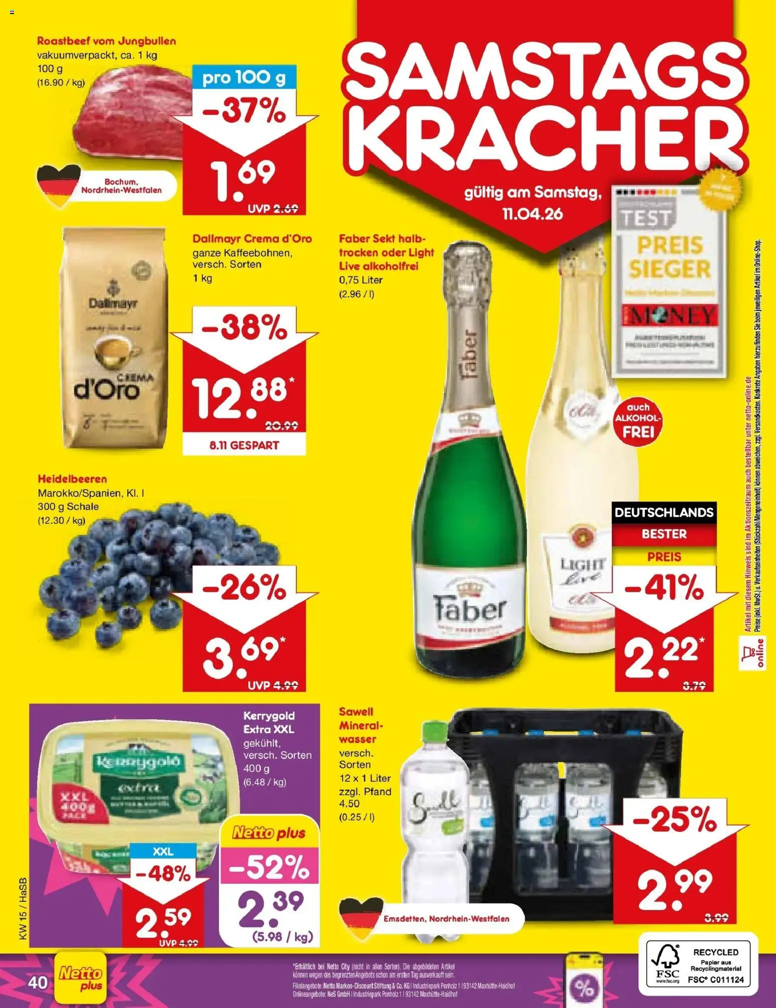 Netto Marken-Discount Prospekt Wuppertal	 – gültig ab 07.04.2026 | Seite: 58 | Produkte: Sekt, Roastbeef, Dallmayr, Wasser
