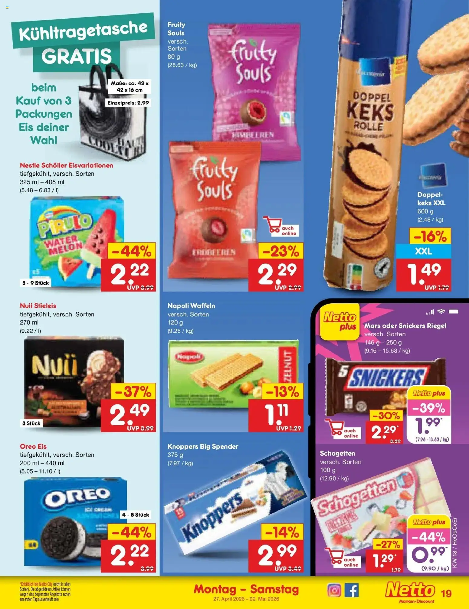Netto Marken-Discount Prospekt Jena-Lobeda	 – gültig ab 27.04.2026 | Seite: 23 | Produkte: Mars, Waffeln, Knoppers, Eis