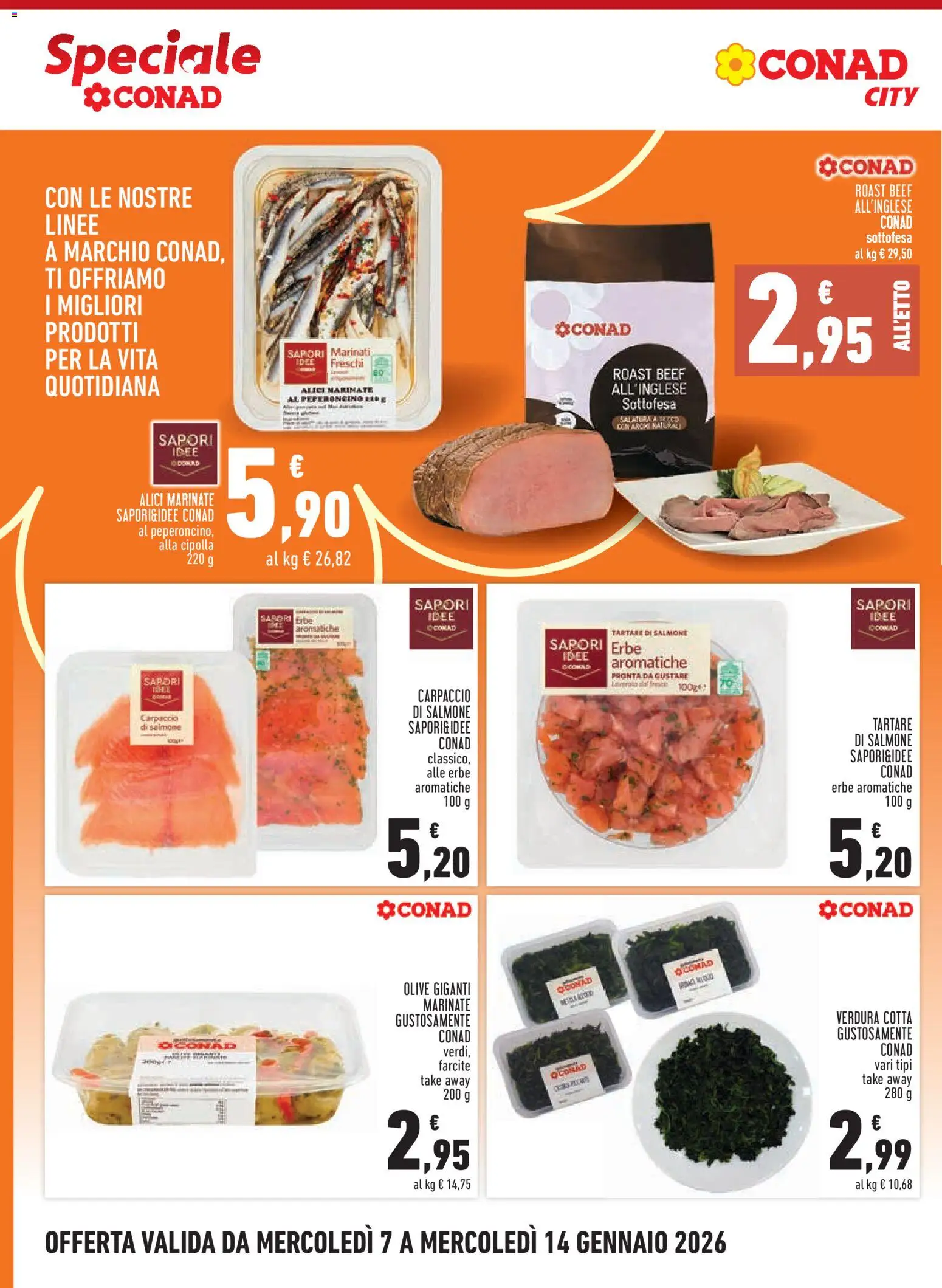 Volantino Conad del 07.01.2026 | Pagina: 4 | Prodotti: Salmone, Olive, Peperoncino, Alici