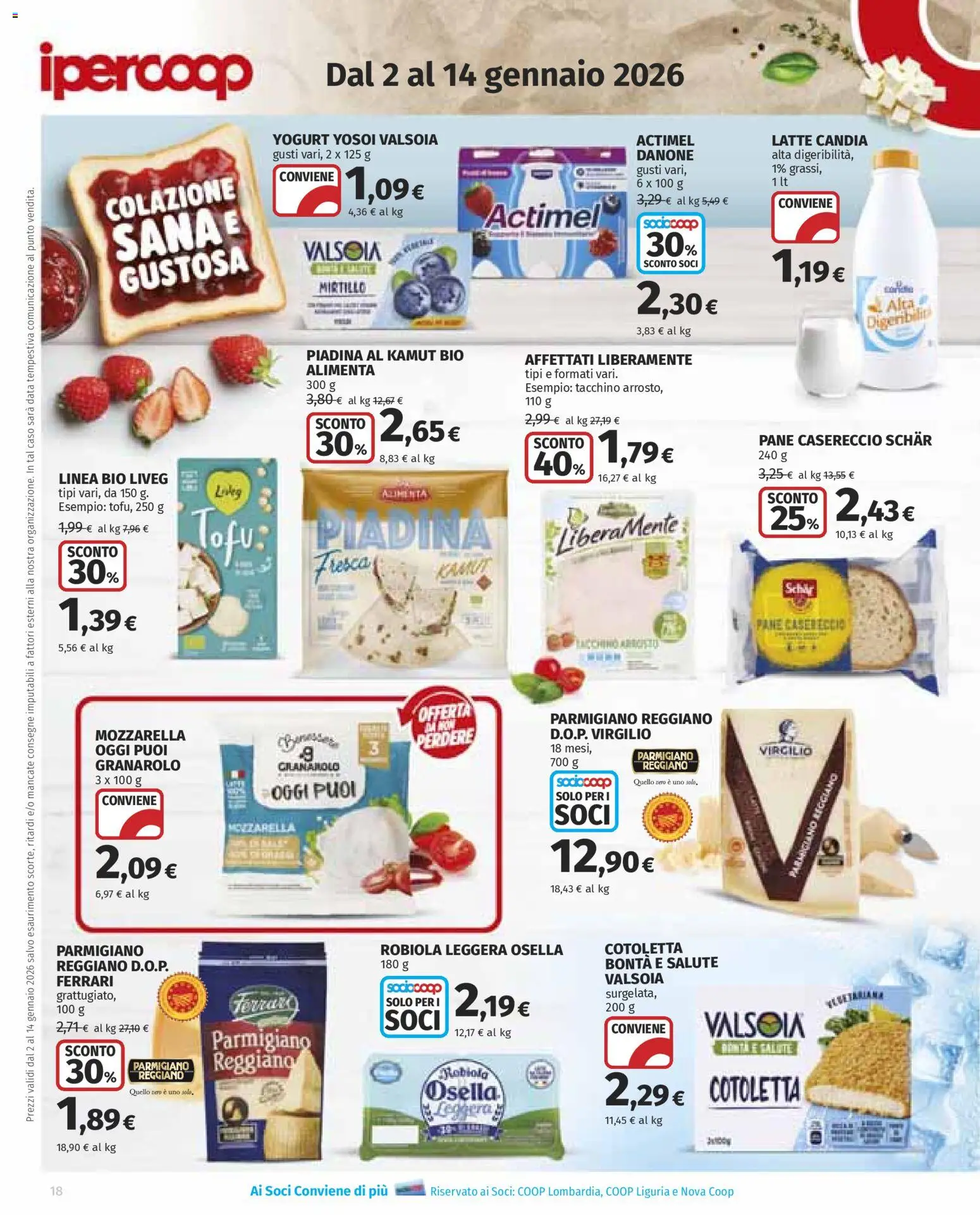 Volantino Ipercoop del 02.01.2026 | Pagina: 18 | Prodotti: Mozzarella, Latte, Data, Parmigiano reggiano