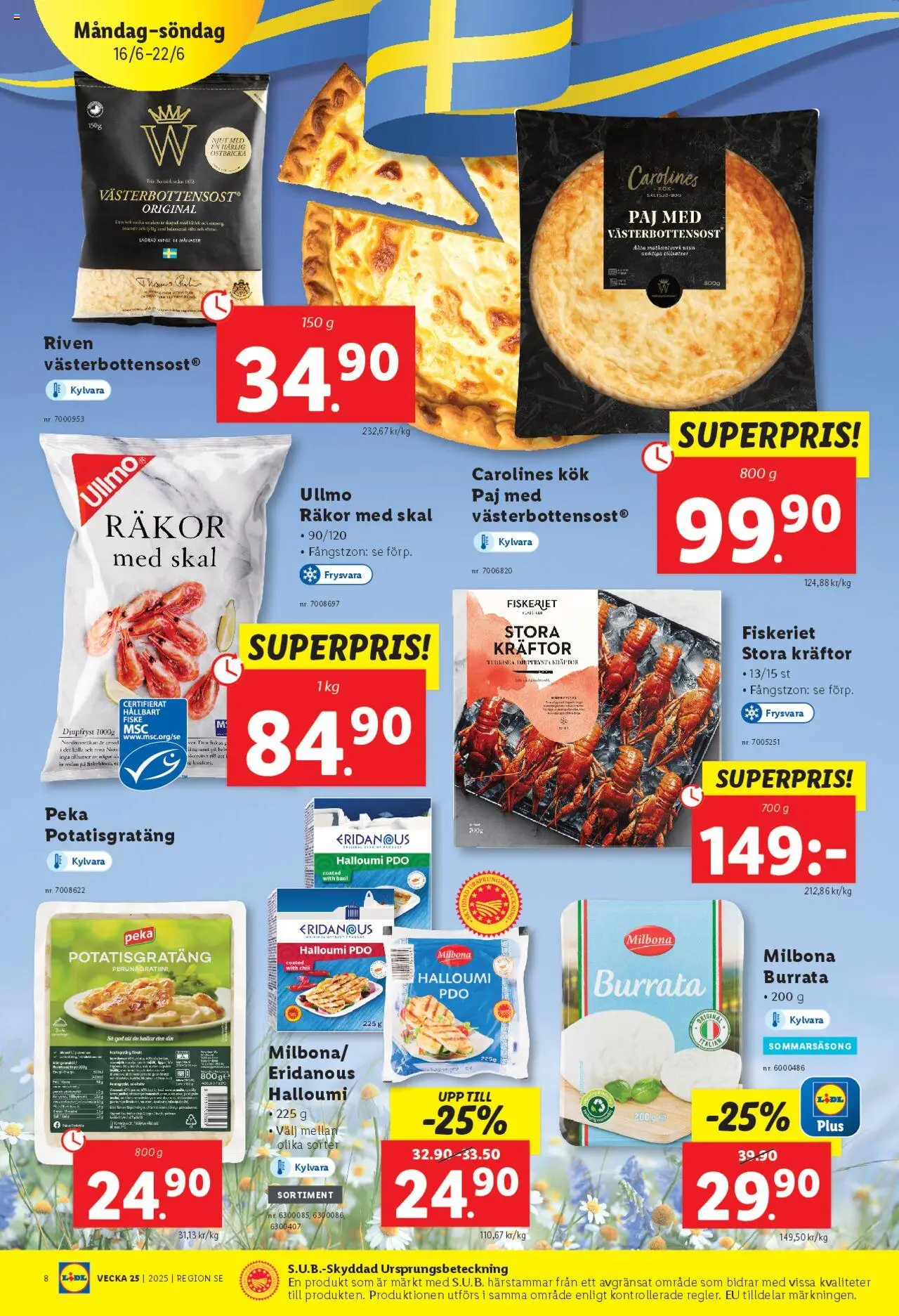 Lidl reklamblad aktuell från 16.06.2025 | Sida: 8 | Produkter: Kräftor, Burrata, Räkor, Chili