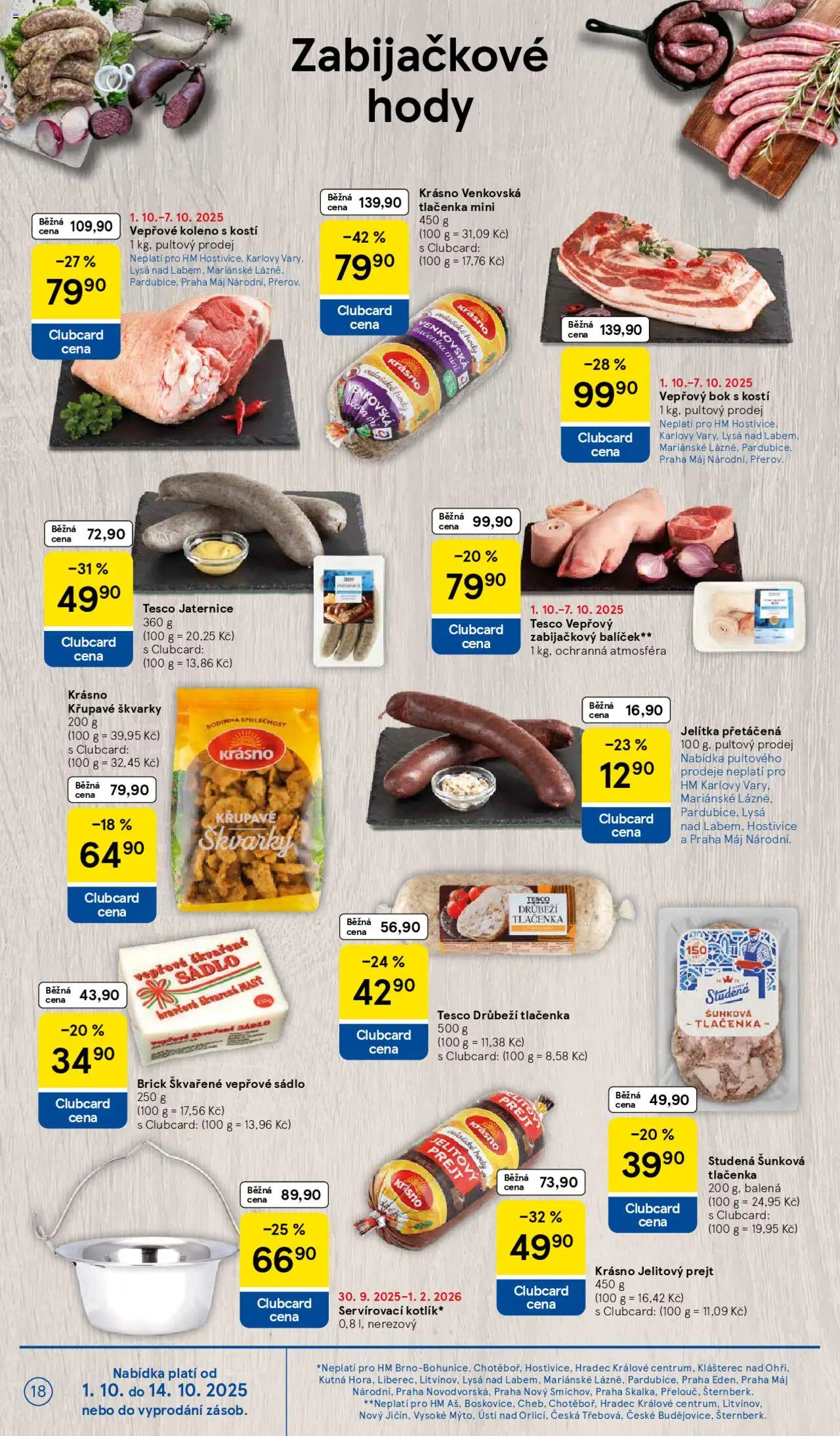 Tesco leták - Hypermarket od 01.10.2025 | Strana: 18 | Produkty: Sádlo, Vepřové koleno, Vepřový bok, Škvarky