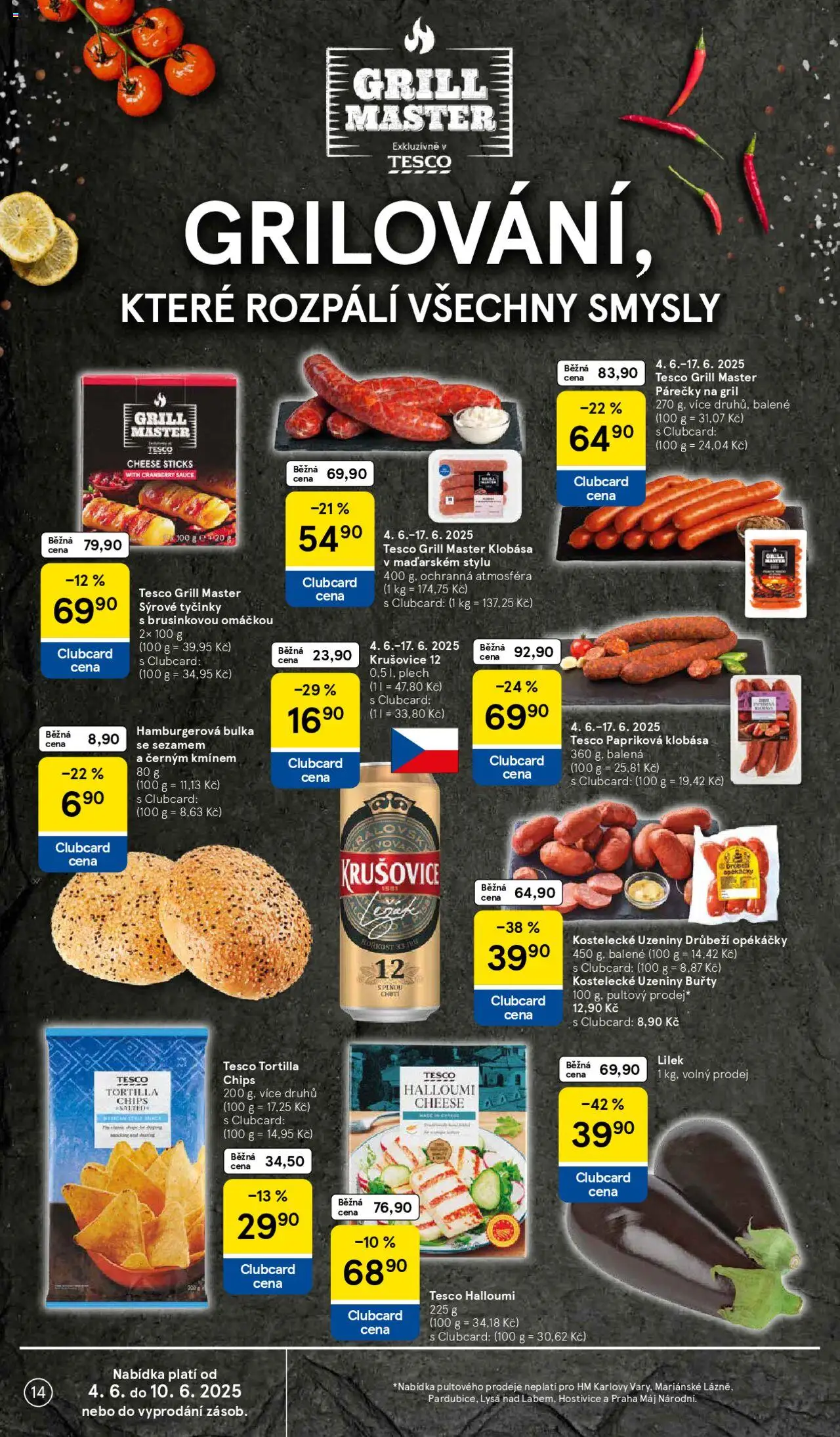 Tesco leták - Hypermarket od 04.06.2025 | Strana: 14 | Produkty: Hamburger, Lilek, Uzeniny, Krušovice 12