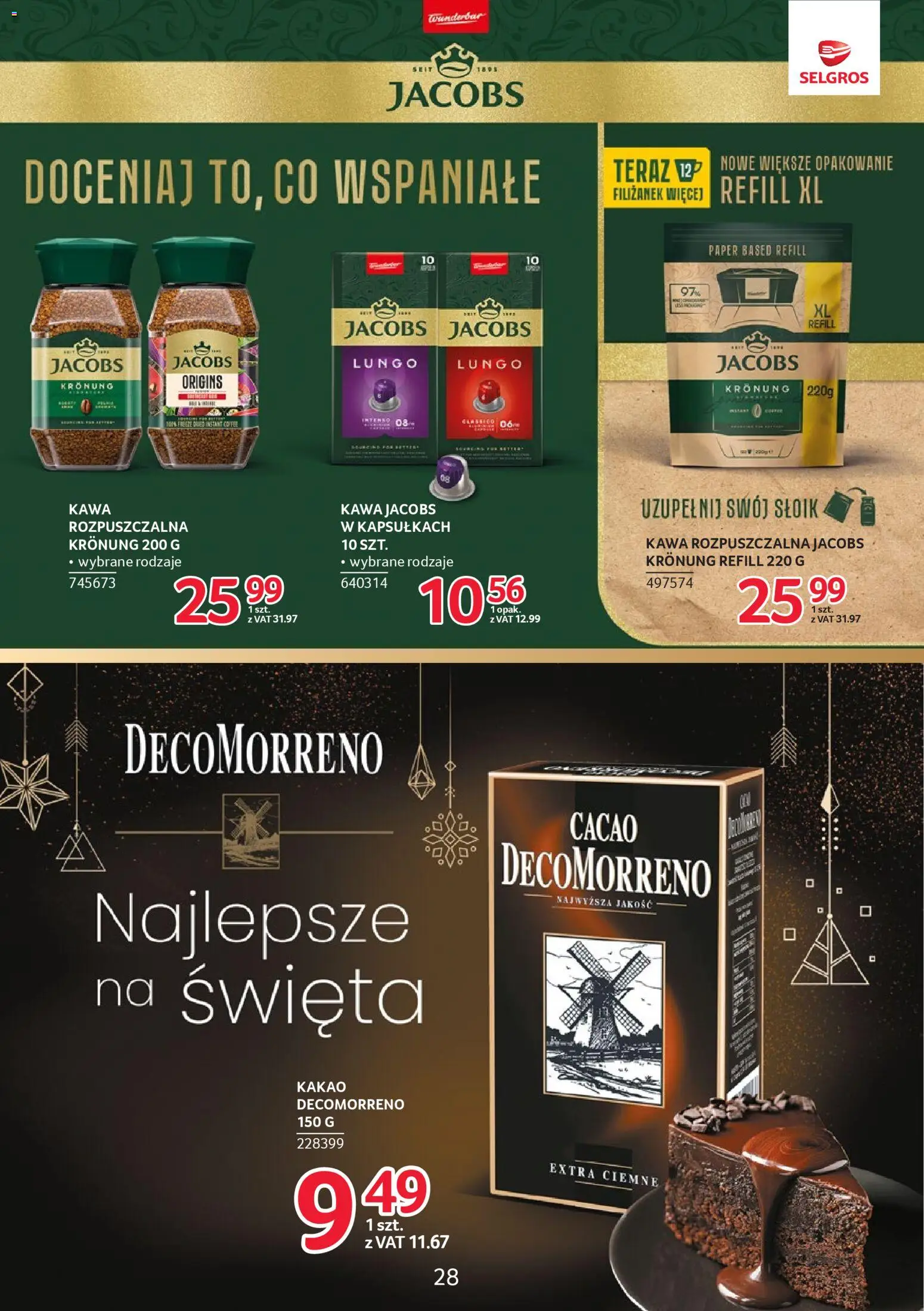 Selgros cash&carry Gazetka - Markowe produkty od 04.12.2025 | Strona: 28 | Produkty: Kakao, Kawa jacobs, Kawa rozpuszczalna, Kawa