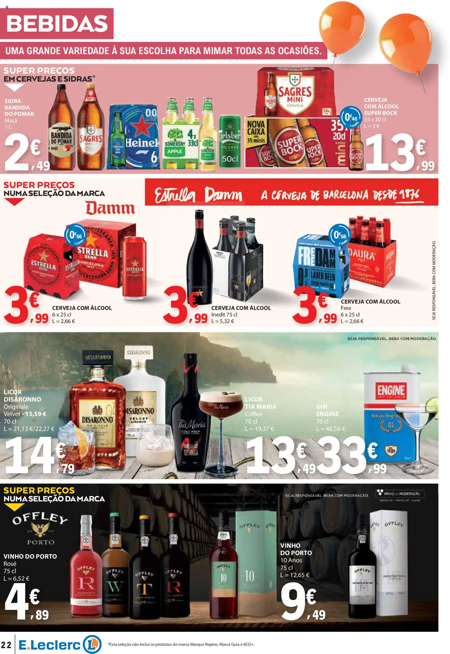 E.Leclerc folheto Aniversário Caldas da Rainha │ válido de 30.10.2025 | Página: 22 | Produtos: Licor, Vinho, Cerveja, Somersby