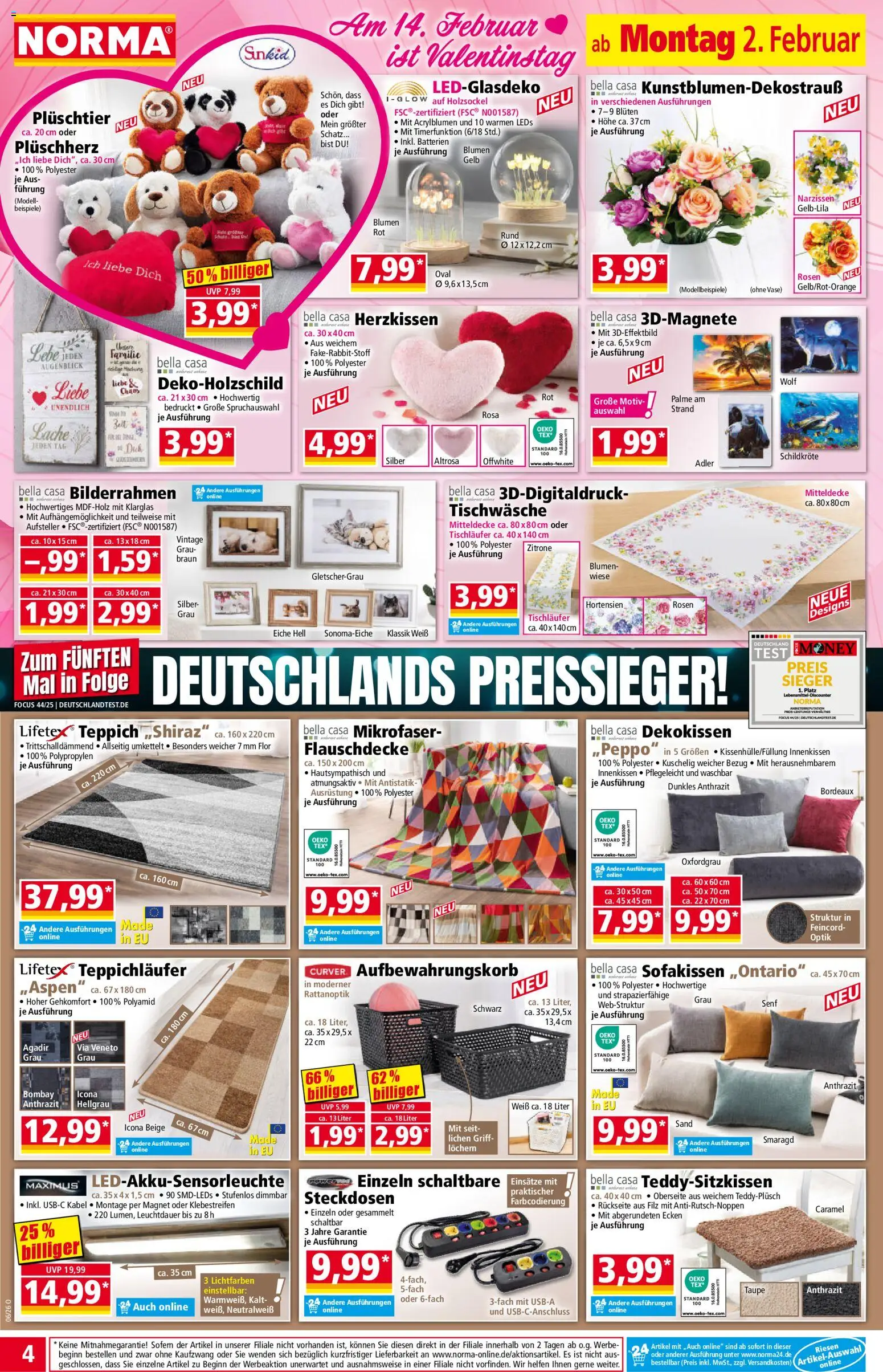 Norma Prospekt 	 – gültig ab 02.02.2026 | Seite: 4 | Produkte: Kabel, Teppich, Zitrone, Bilderrahmen