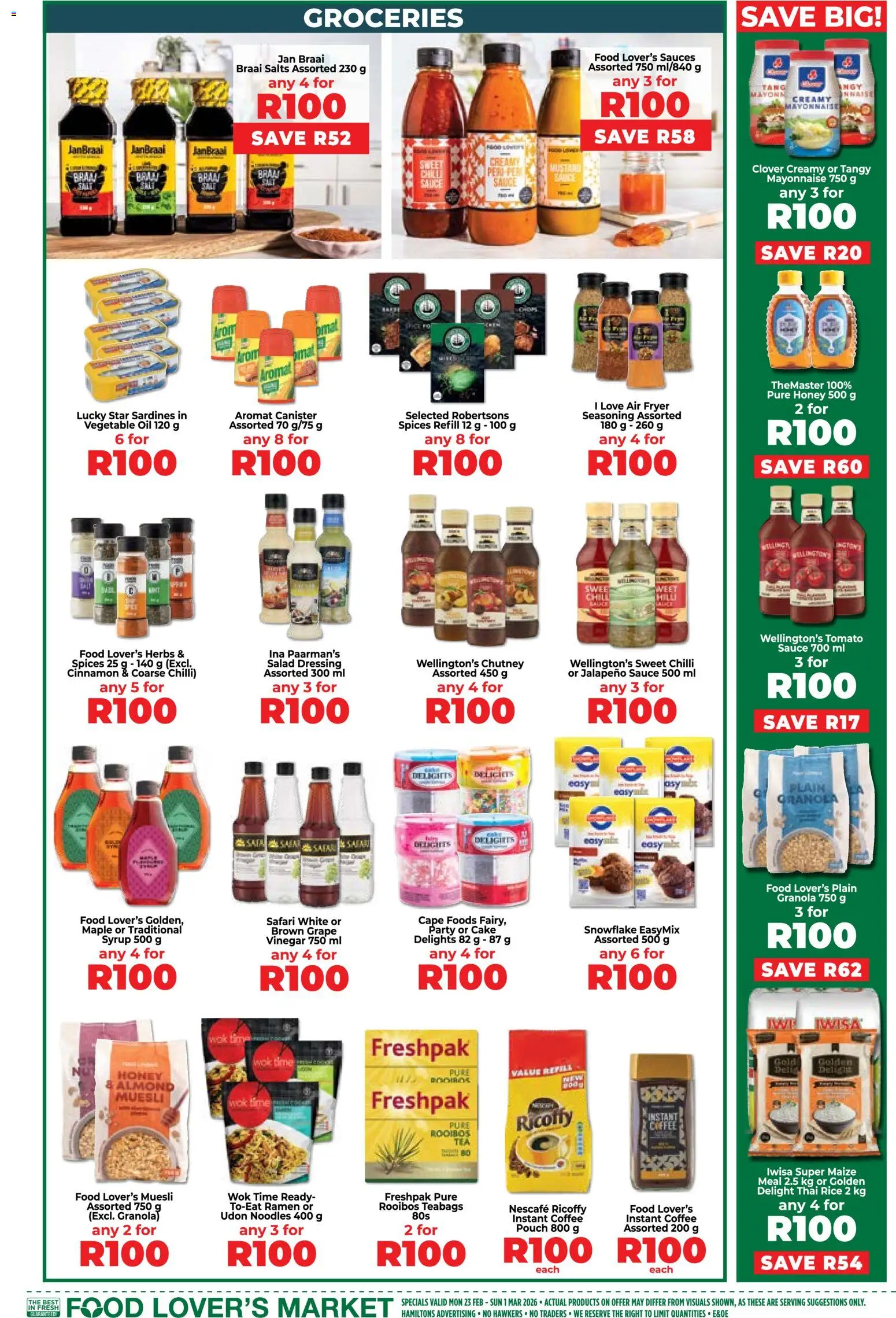 New Food Lover's Market catalogue – valid from 23.02.2026 | Page: 13 | Products: Maize meal, Sauces, Spices, Estuche organizador de viaje