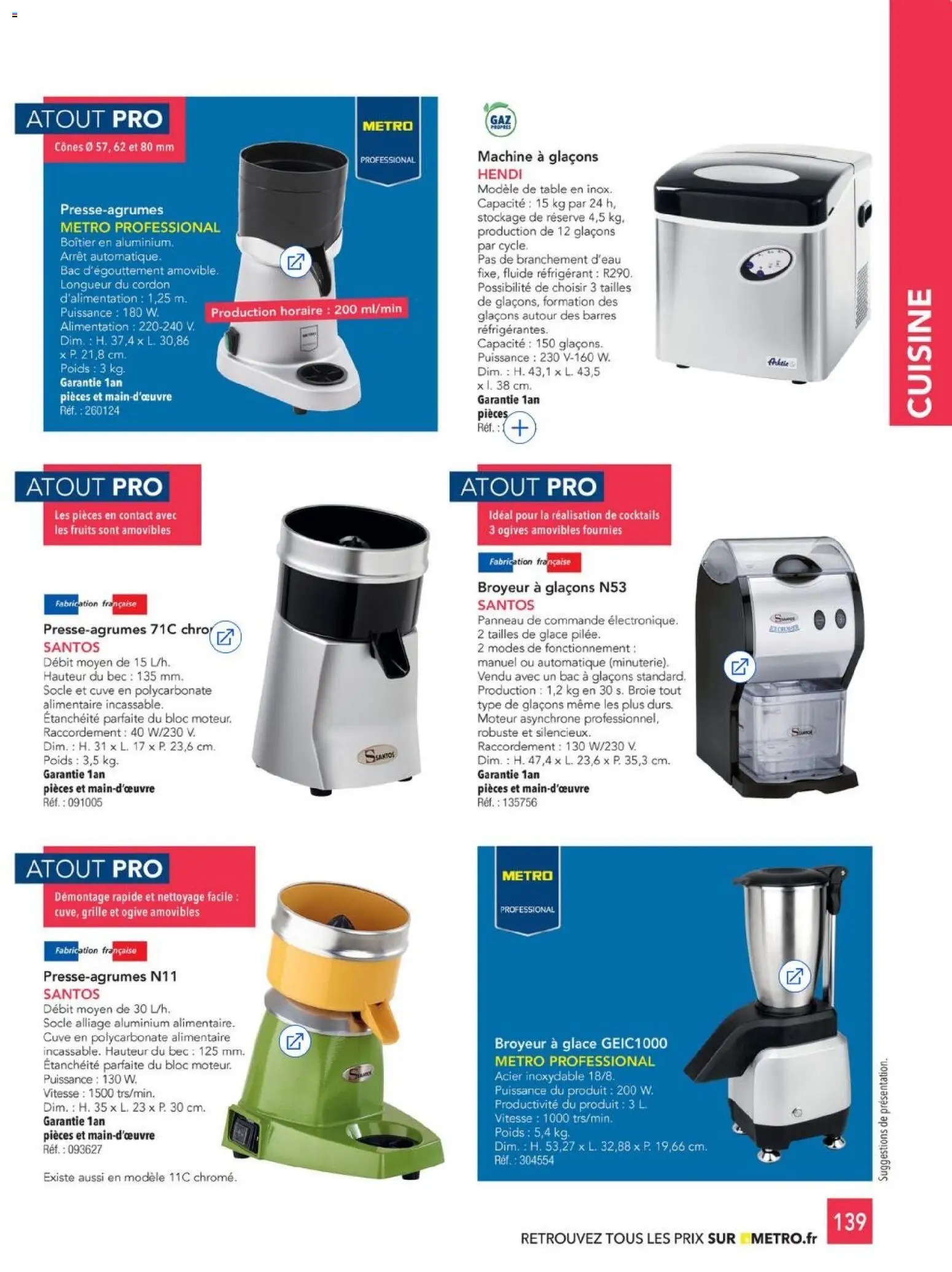 {H1} | Page: 139 | Produits: Machine à glaçons, Poids, Broyeur, Cônes