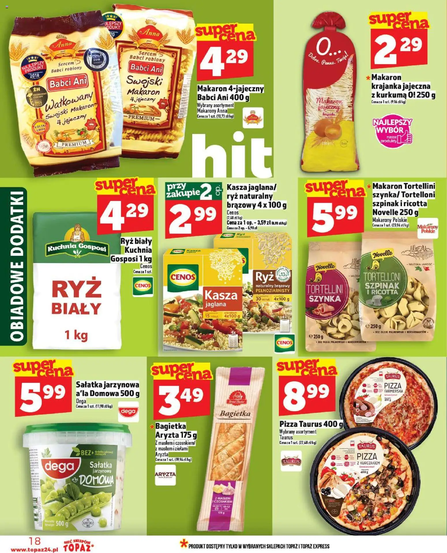 Topaz Gazetka - Ceny małe na stałe od 06.11.2025 | Strona: 18 | Produkty: Sałatka z kurczakiem, Szynka, Bagietka, Ryż