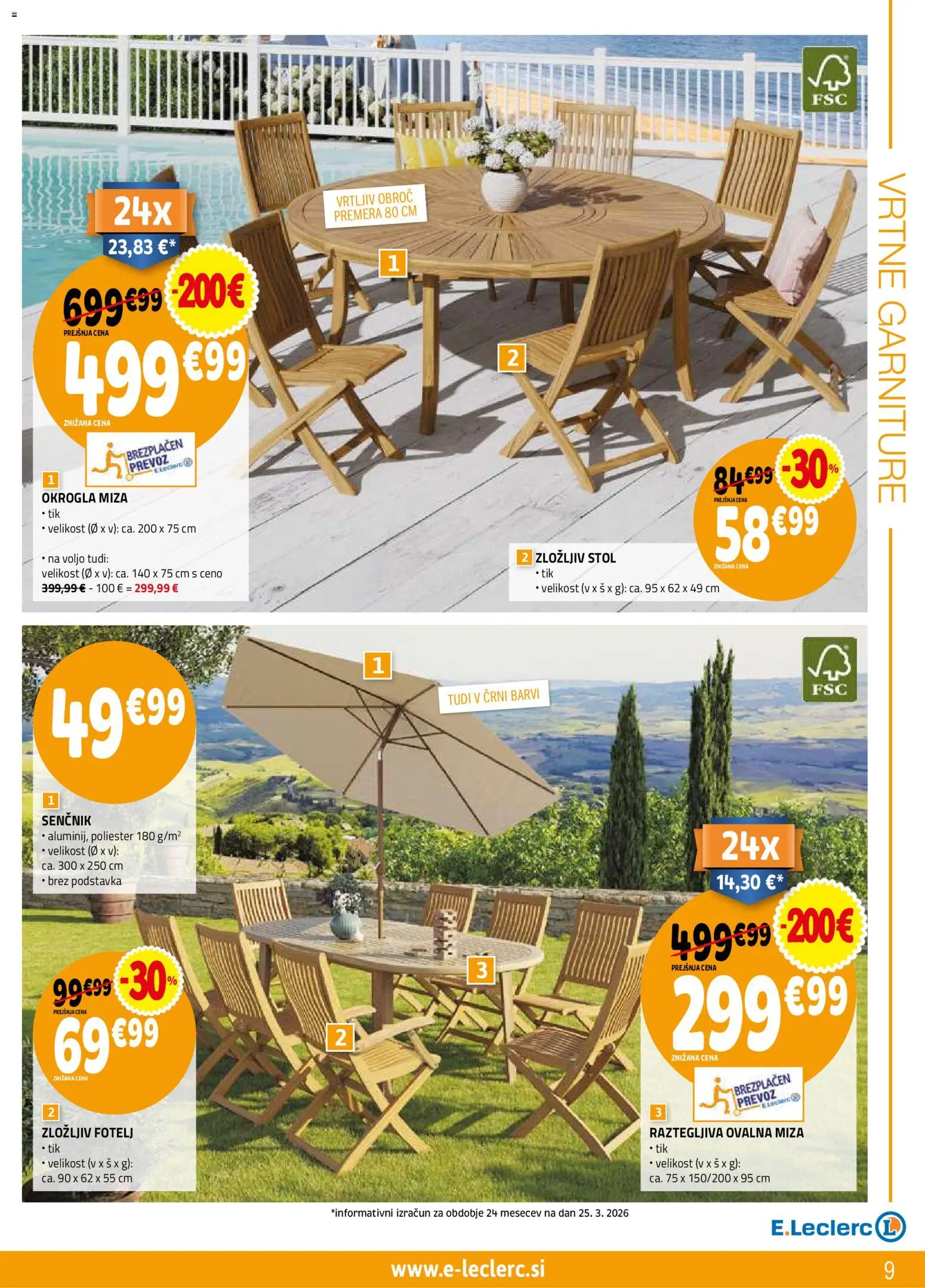 Novi E.leclerc katalog ponudbe – veljaven od 08.04.2026 | Stran: 9 | Izdelki: Senčnik, Fotelj, Miza, Stol