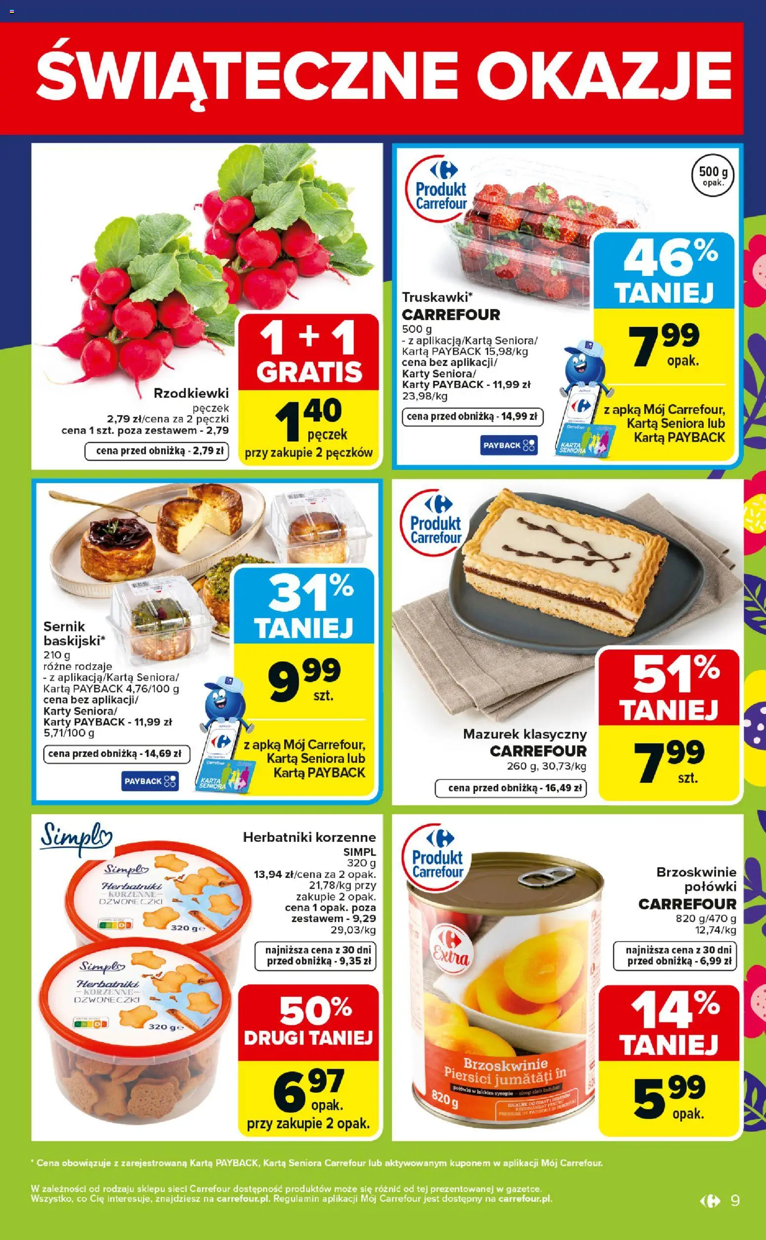 Carrefour gazetka - Świąteczne Okazje Już Od Środy od 01.04.2026 | Strona: 9 | Produkty: Karta, Herbatniki, Brzoskwinie