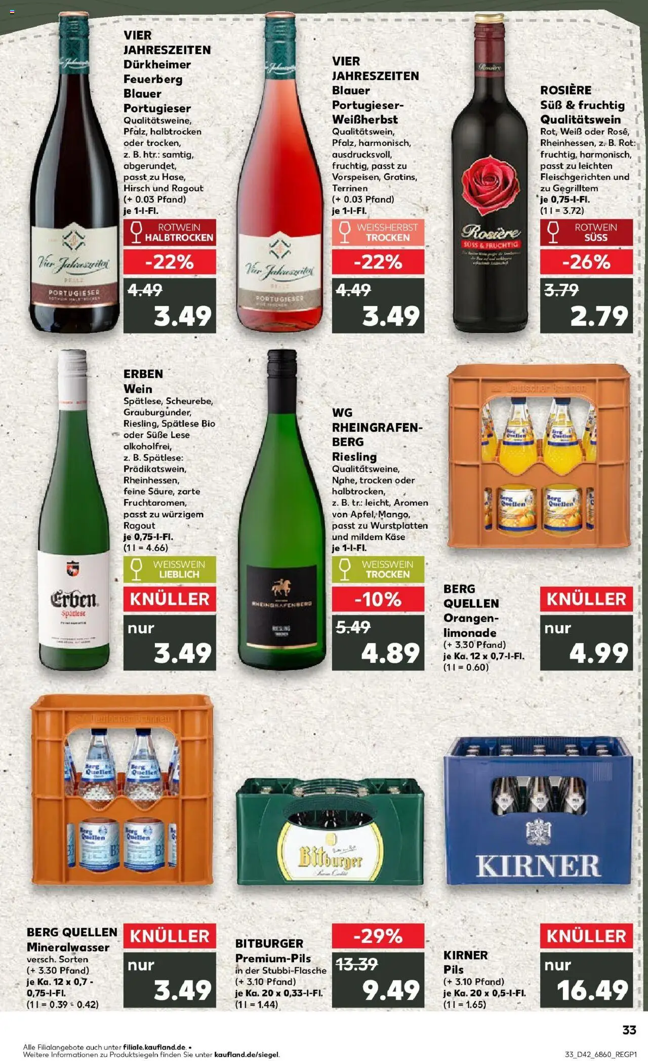 Kaufland prospekt Bad Kreuznach	 – gültig ab 19.10.2025 | Seite: 33 | Produkte: Weißwein, Rotwein, Rotwein trocken, Mineralwasser