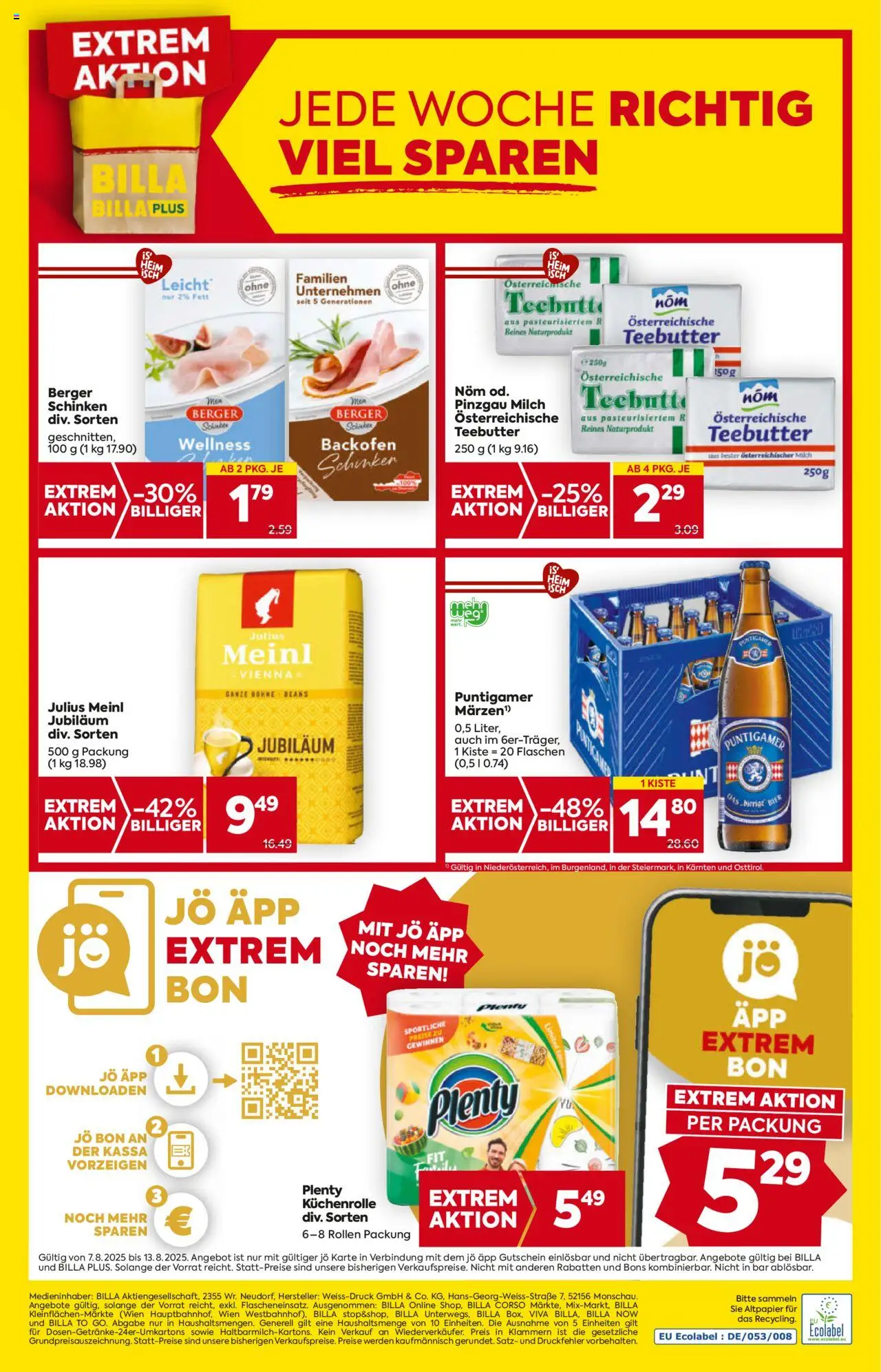 Billa Flugblatt - Kärnten gültig ab 07.08.2025 | Seite: 16 | Produkte: Milch, Schinken