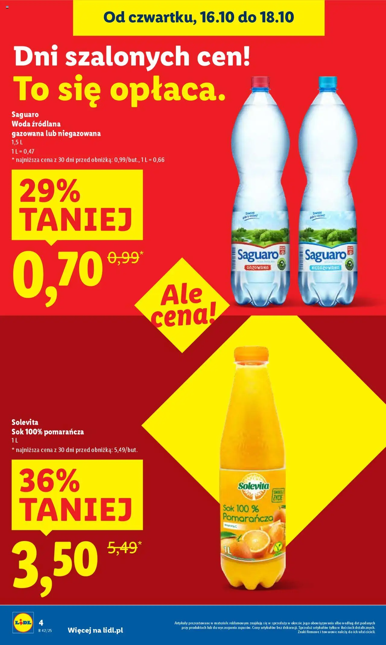 Lidl Gazetka od 16.10.2025 | Strona: 4 | Produkty: Woda źródlana, Sok, Woda