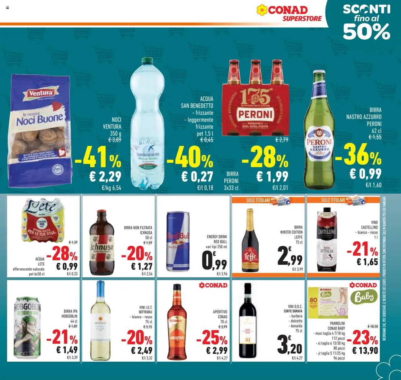Volantino Conad del 22.10.2025 | Pagina: 21 | Prodotti: Acqua Lete, Pannolini, Birra, Red Bull