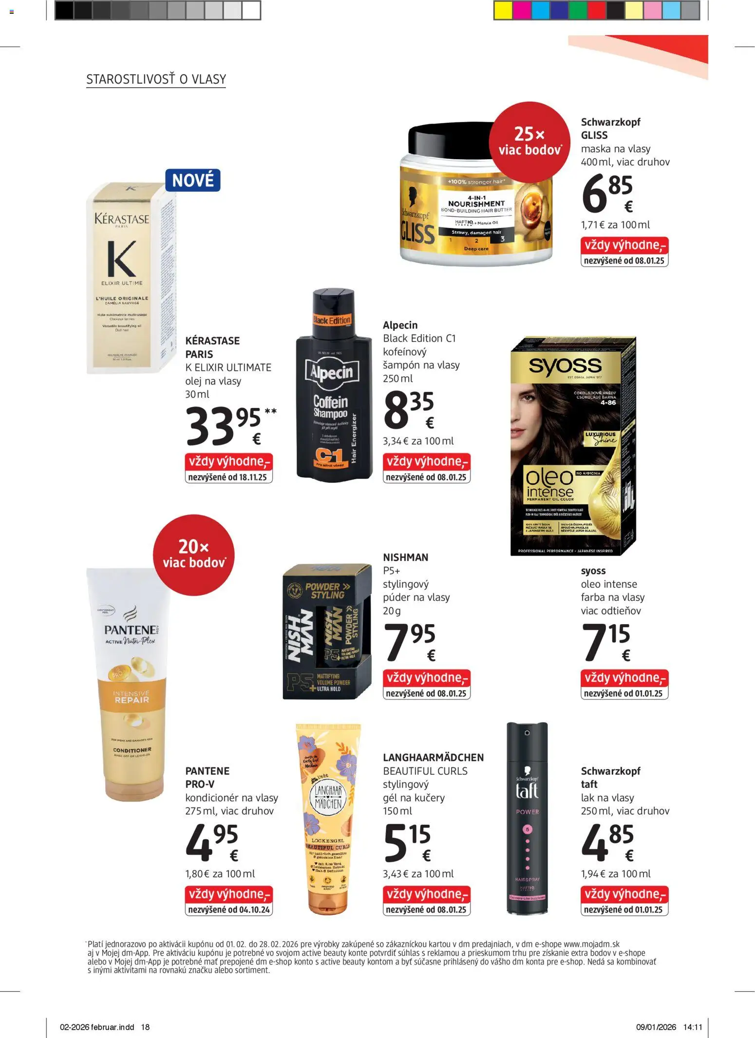 Nové dm drogerie akcie – leták je platný od 01.02.2026 | Strana: 18 | Produkty: Kondicionér, Maska na vlasy, Olej na vlasy, Maska