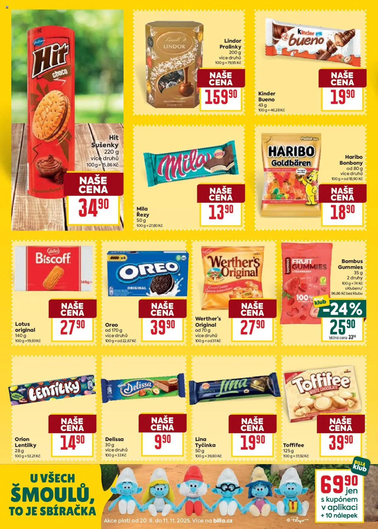 Billa Velký leták od 08.10.2025 | Strana: 30 | Produkty: Bonbóny, Lina, Lotus, Kinder Bueno