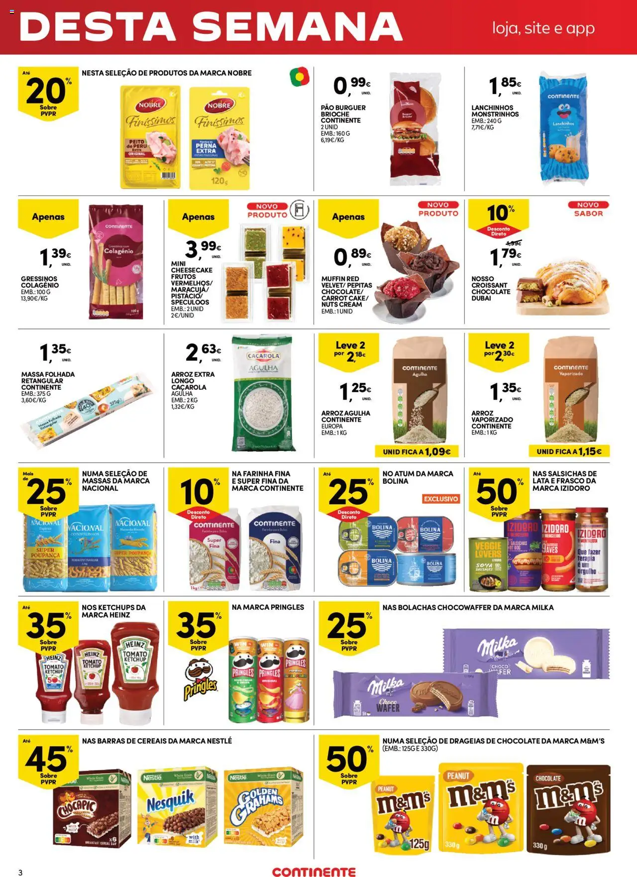 Continente Fim de Semana │ válido de 15.08.2025 | Página: 3 | Produtos: Chocolate, Arroz, Cereais, Ketchup
