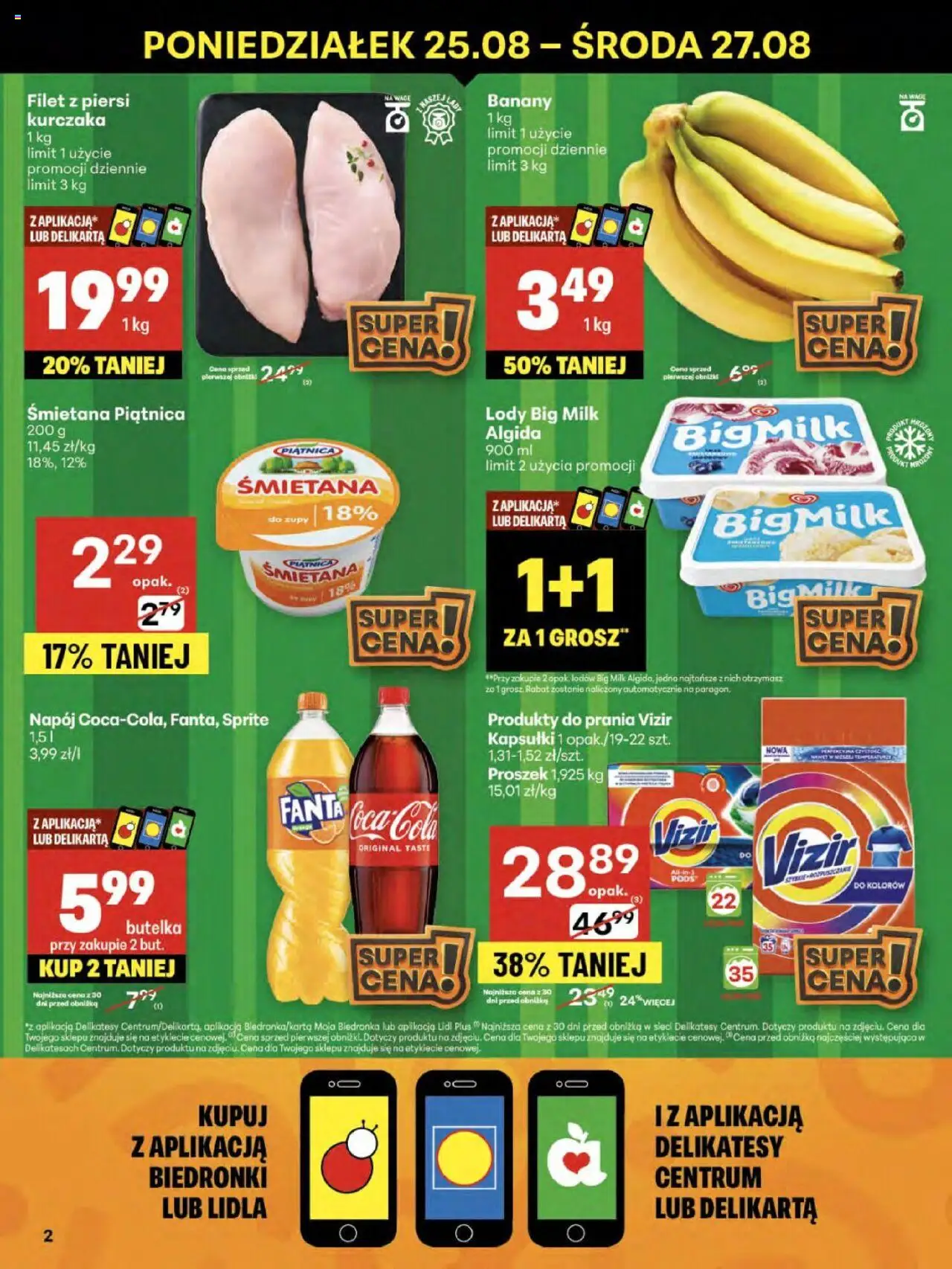 Delikatesy Centrum Gazetka - Sklepy Własne od 21.08.2025 | Strona: 2 | Produkty: Piersi, Coca cola, Delikatesy, Big Milk
