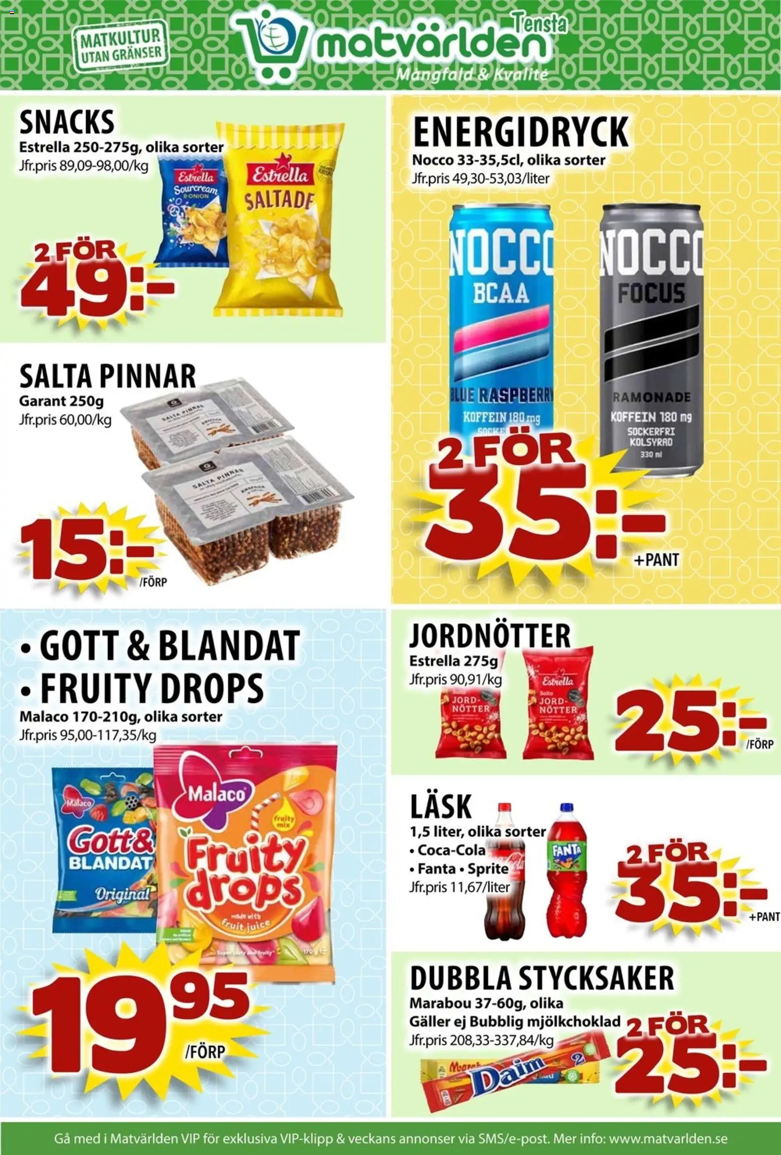 Matvärlden reklamblad aktuell från 26.01.2026 | Sida: 2 | Produkter: Jordnötter, Fanta, Sprite, Ost