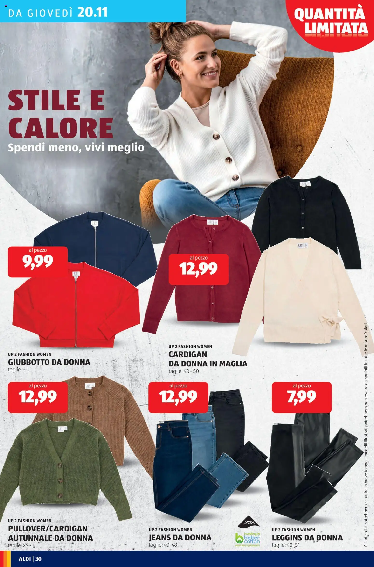Volantino Aldi del 17.11.2025 | Pagina: 30 | Prodotti: Leggings, Leggins, Cardigan, Jeans
