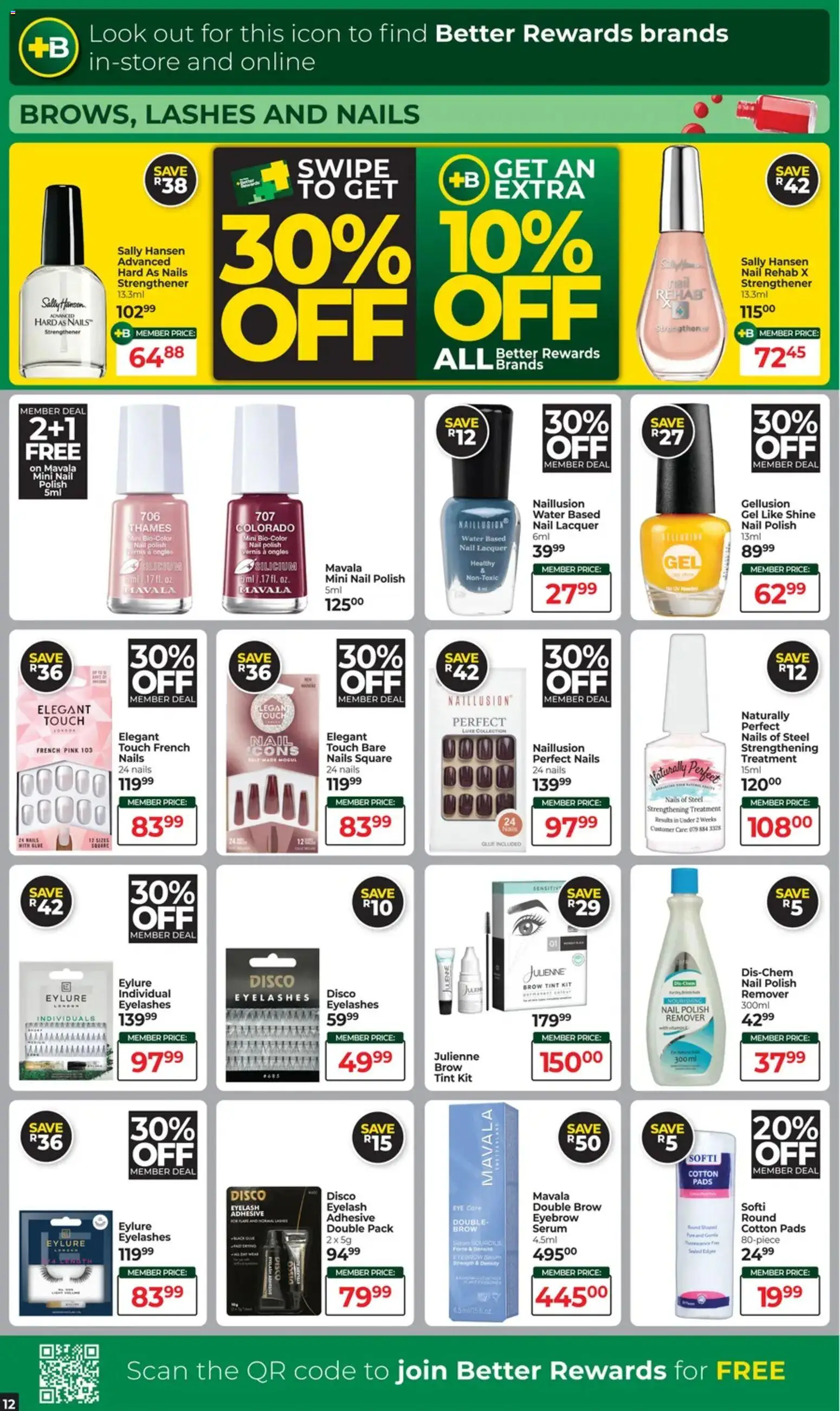 New Dis-Chem catalogue – valid from 18.11.2025 | Page: 12 | Products: Serum, Adhesive, Nail polish, Water