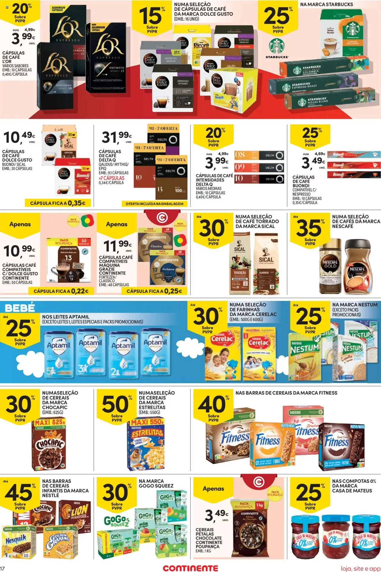 Continente Semanal Continente Bom Dia │ válido de 30.09.2025 | Página: 17 | Produtos: Cápsulas café, Nestlé, Chocolate, Dolce gusto