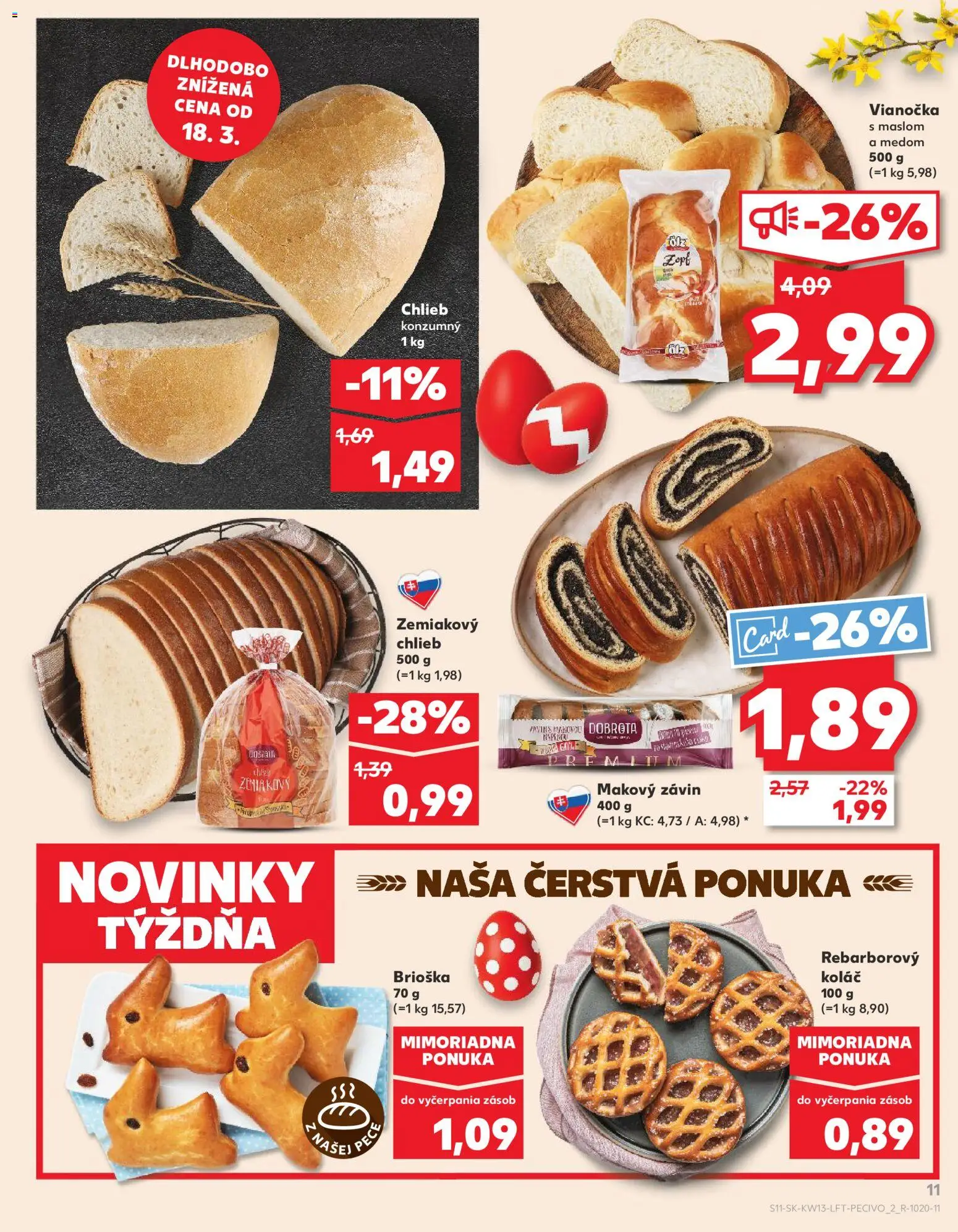 Nové Kaufland akcie – leták je platný od 26.03.2026 | Strana: 11 | Produkty: Chlieb, Vianočka, Závin, Koláč