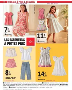 E.Leclerc - Prévisualisation de BLOUSE, SHORT, JUPE OU PANTALON ENFANT, 100% Polyester. Short blanc: 97% Polyester, 3% Elasthanne. Jupe et pantalon fleuri: 100% Viscose. Du 3 au 12 ans. Autres modèles disponibles. valide à partir de 24.03.2026 | Page: 48