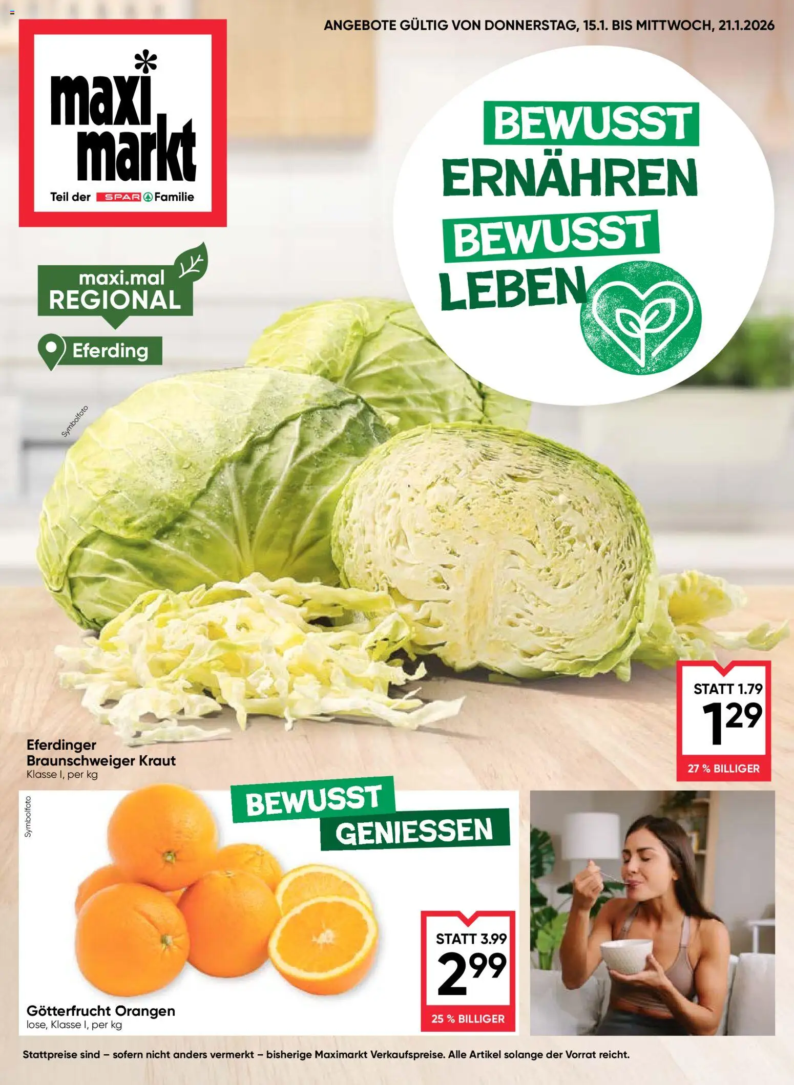 Maximarkt Bewusst Geniessen gültig ab 15.01.2026 | Seite: 1 | Produkte: Kraut, Orangen