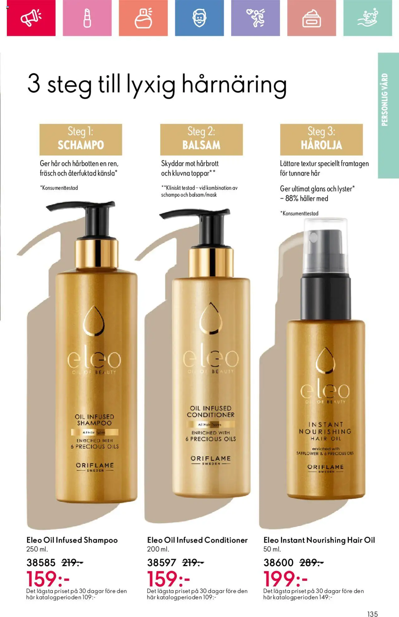 Oriflame reklamblad aktuell från 01.06.2025 | Sida: 135 | Produkter: Schampo, Balsam, Hårolja