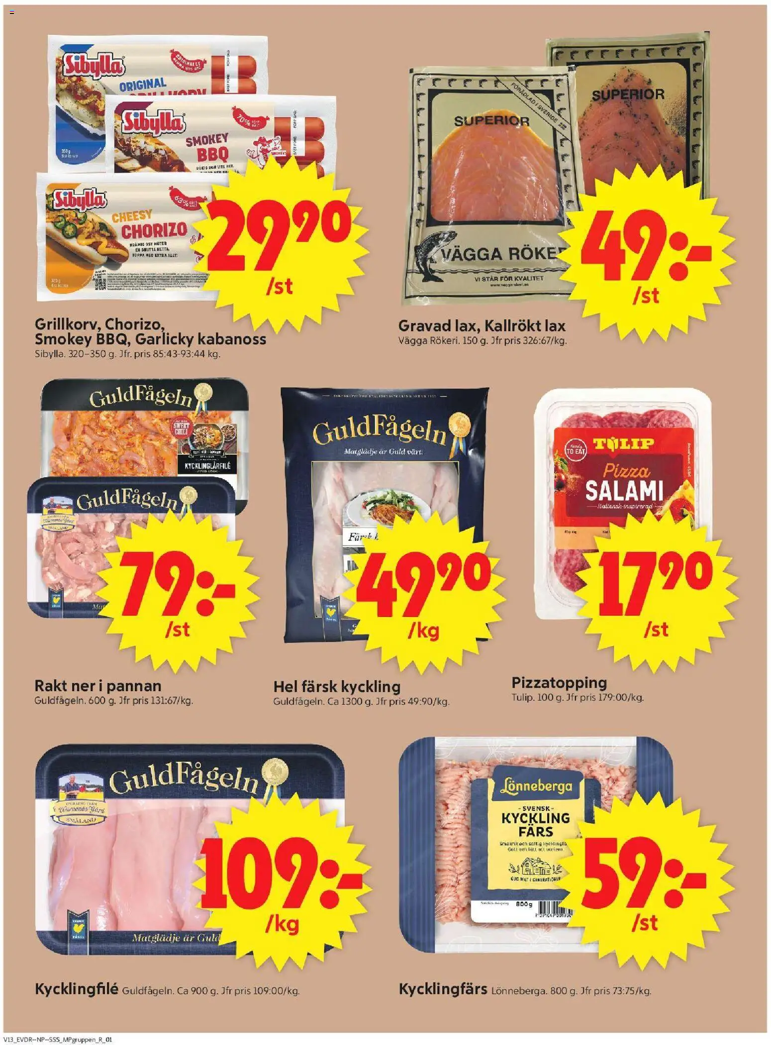 ICA Supermarket reklamblad aktuell från 23.03.2026 | Sida: 14 | Produkter: Lax, Salami, Pizza, Chorizo