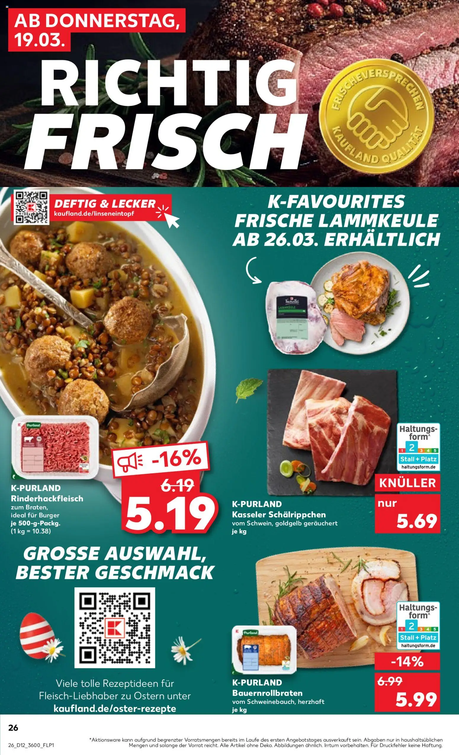 Kaufland Prospekt Zeitz	 – gültig ab 19.03.2026 | Seite: 26 | Produkte: Lammkeule, Burger