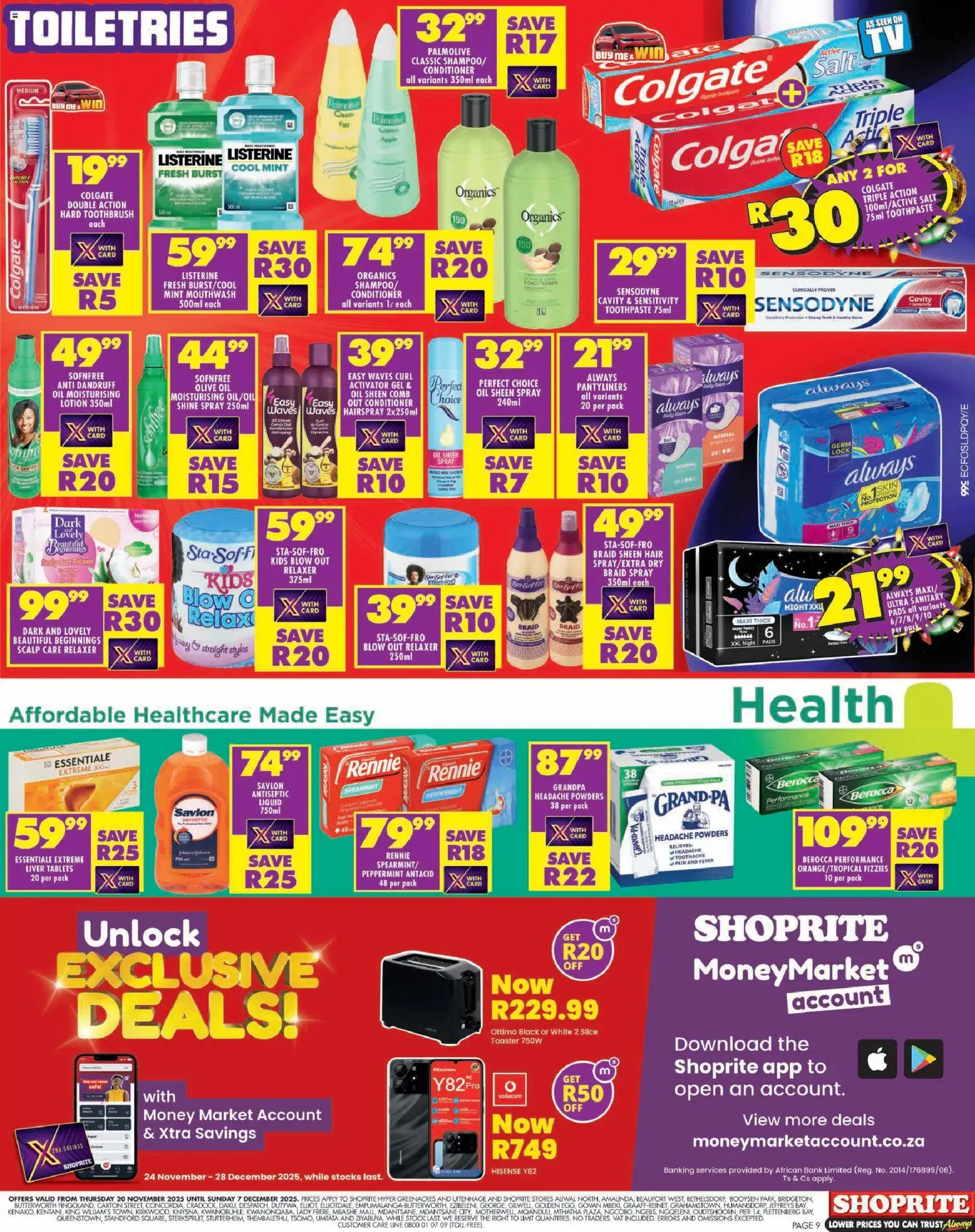 New Shoprite catalogue – valid from 20.11.2025 | Page: 9 | Products: Drone, Toothpaste, Toothbrush, Lotion