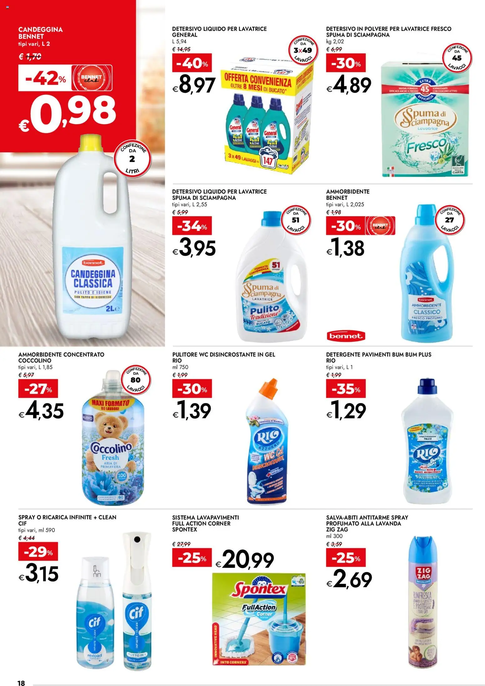 Volantino bennet del 30.10.2025 | Pagina: 18 | Prodotti: Detersivo in polvere, Candeggina, Talco, Lavatrice
