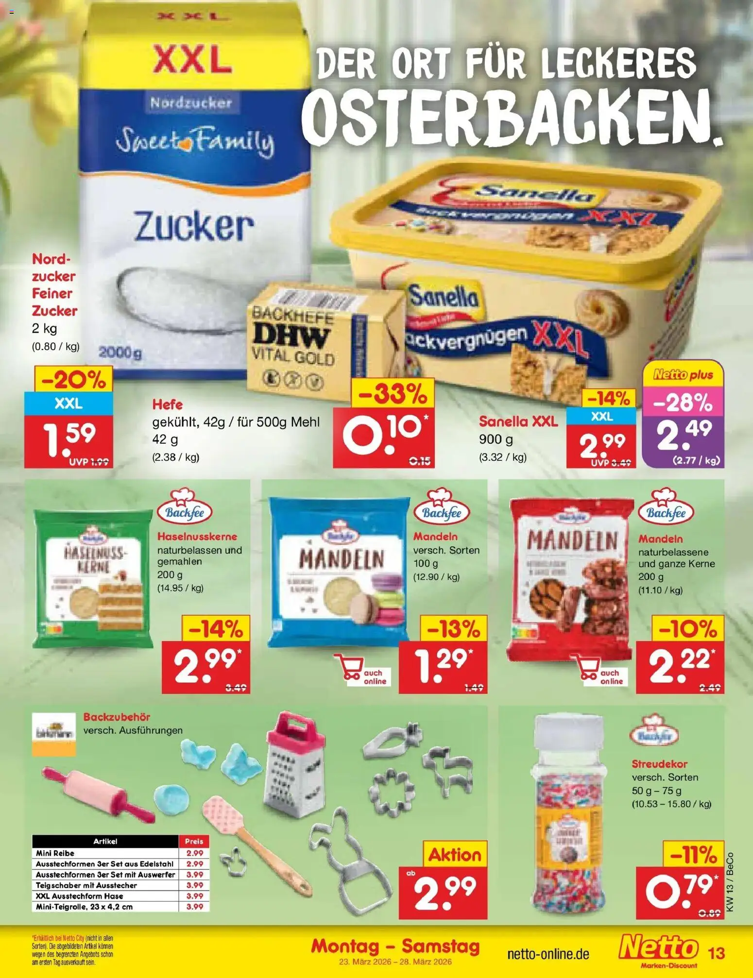 Netto Marken-Discount Prospekt Kremmen	 – gültig ab 23.03.2026 | Seite: 13 | Produkte: Mehl, Mandeln, Zucker, Sanella