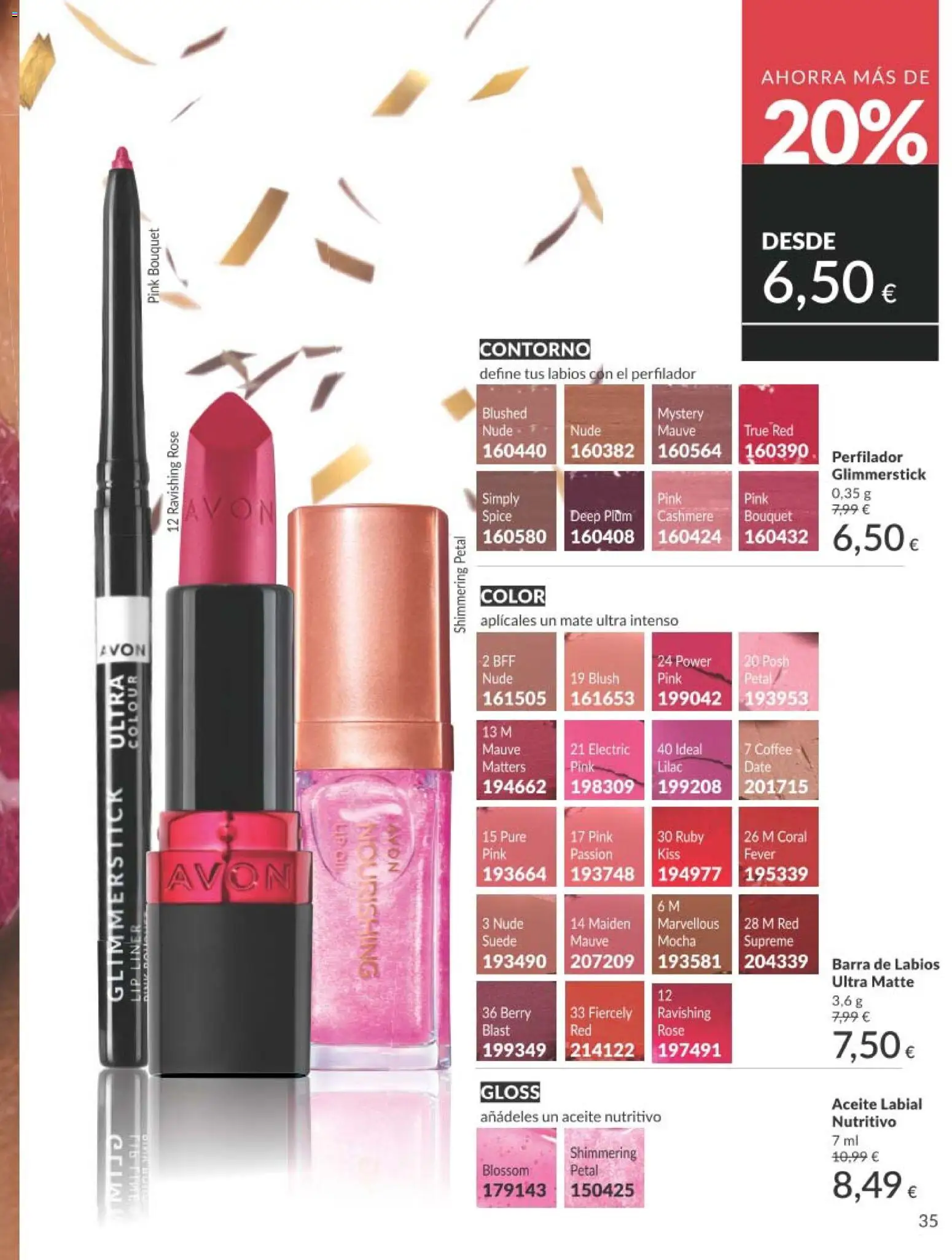 Catálogo AVON campaña 1 │ válido desde el 01.01.2026 | Página: 35 | Productos: Aceite, Barra de labios