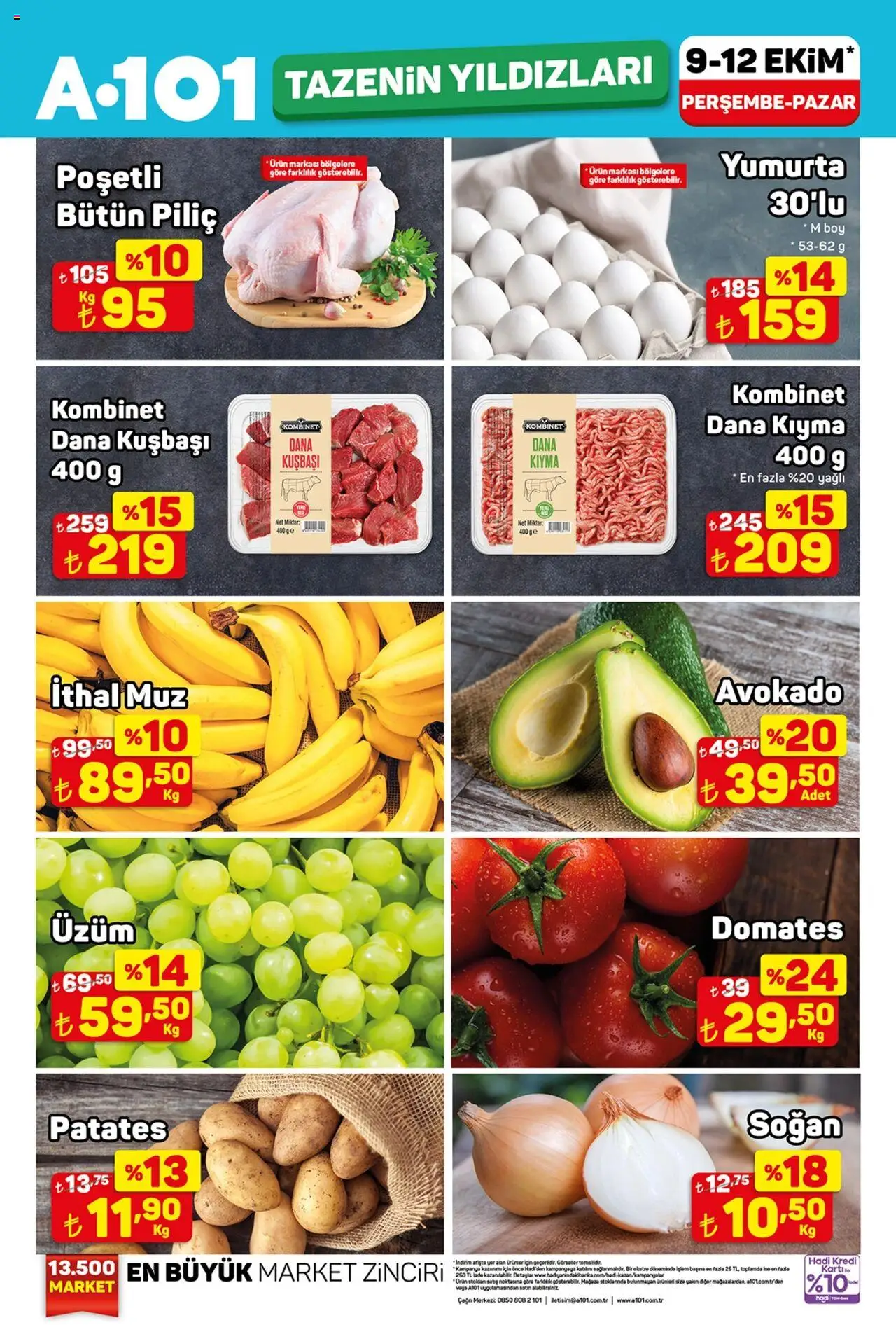A101 Tazenin Yıldızları - 09.10.2025 tarihinden itibaren geçerlidir | Sayfa: 1 | Ürünler: Domates, Avokado, Soğan, Dana kuşbaşı