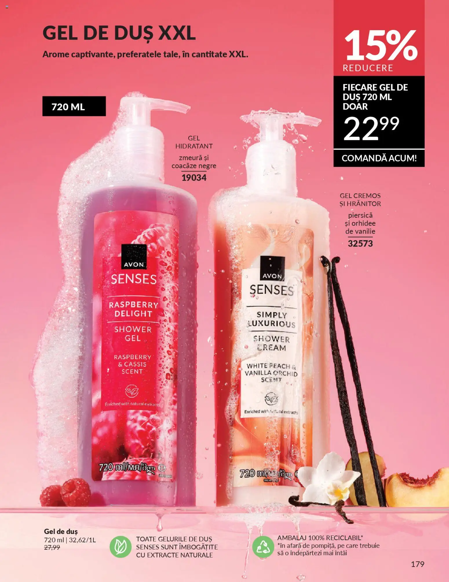 Noul catalog Avon – valabil de la 01.01.2026 | Pagină: 181 | Produse: Piersică, Zmeură, Duș, Gel de duș