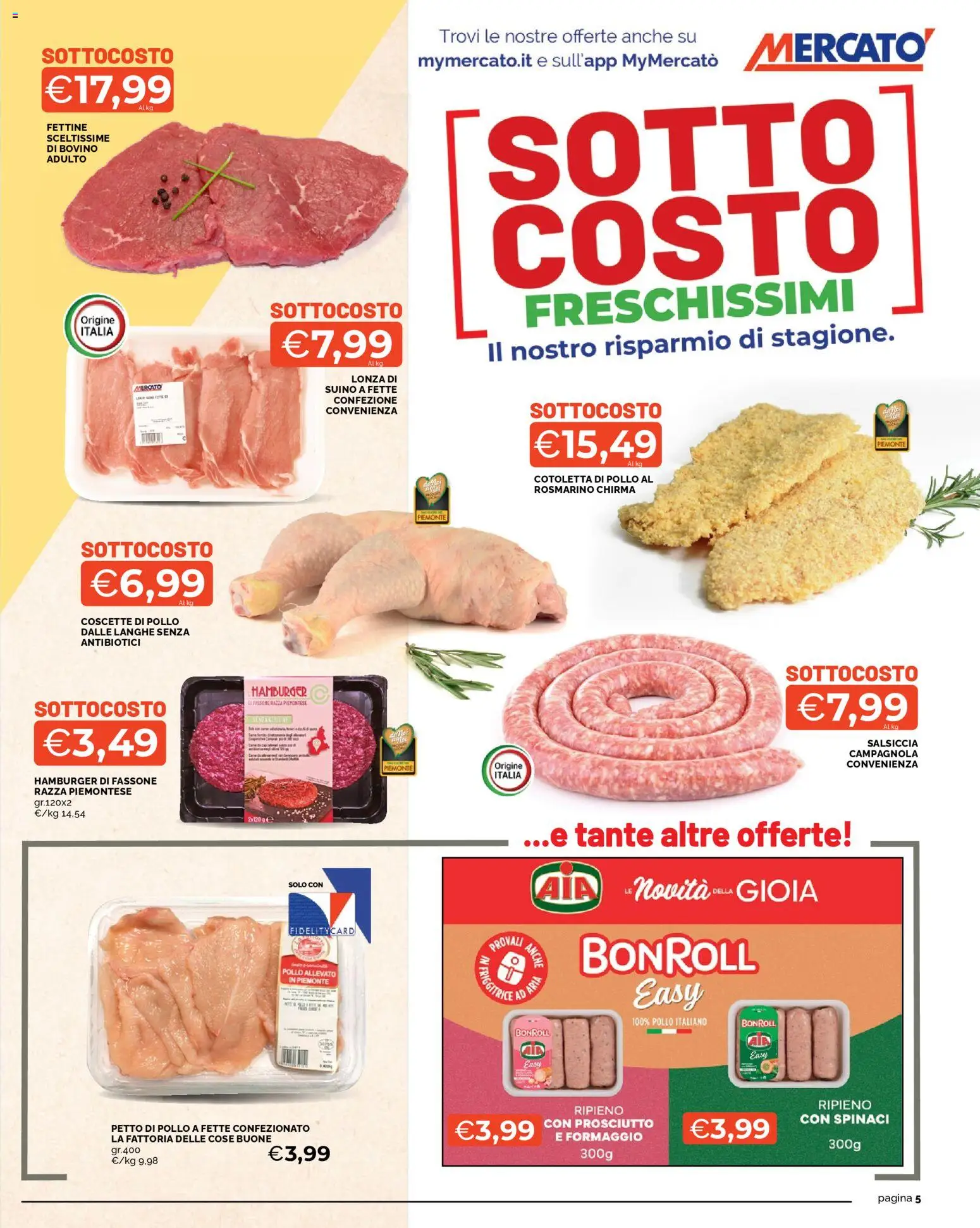 Volantino Mercatò del 09.03.2026 | Pagina: 5 | Prodotti: Pollo, Formaggio, Spinaci, Hamburger