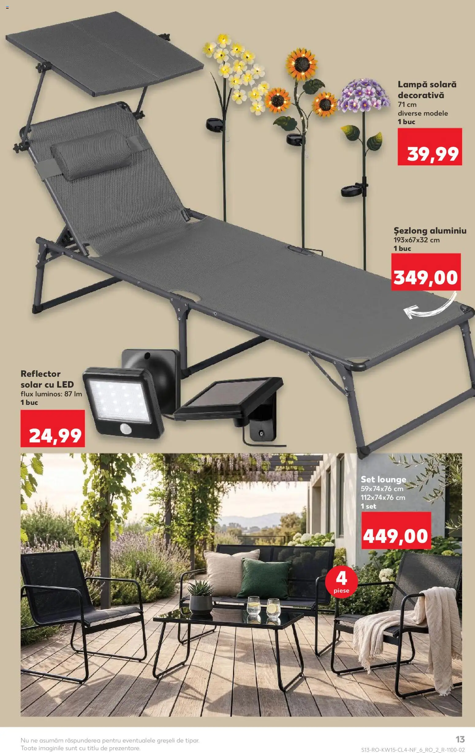 Noul catalog Kaufland – valabil de la 08.04.2026 | Pagină: 13 | Produse: Șezlong, Babak, Lampă