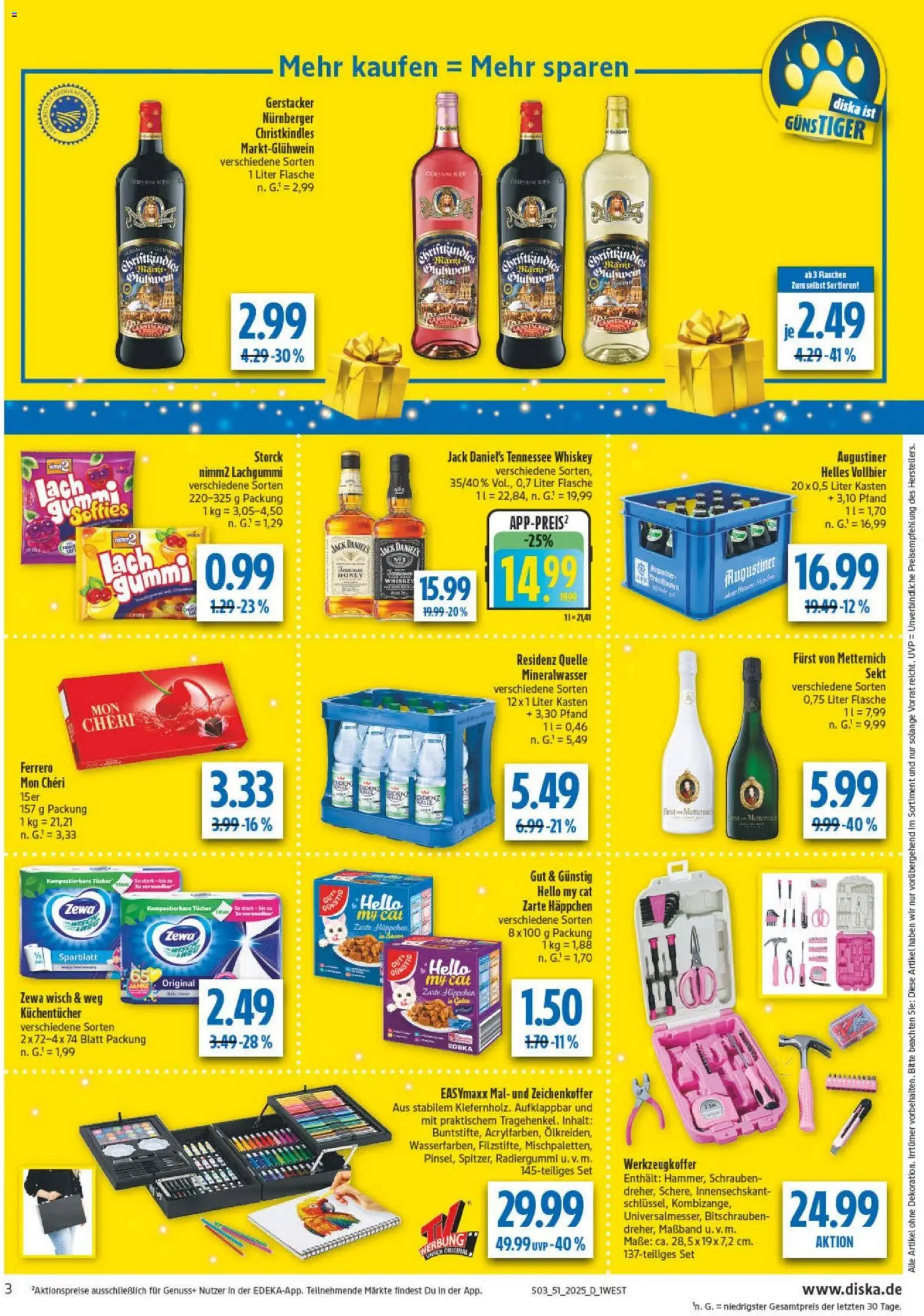 Diska - Diska Angebote Bayern KW51 – gültig ab 15.12.2025 | Seite: 3 | Produkte: Furst von metternich, Zewa, Mineralwasser, Mon cheri