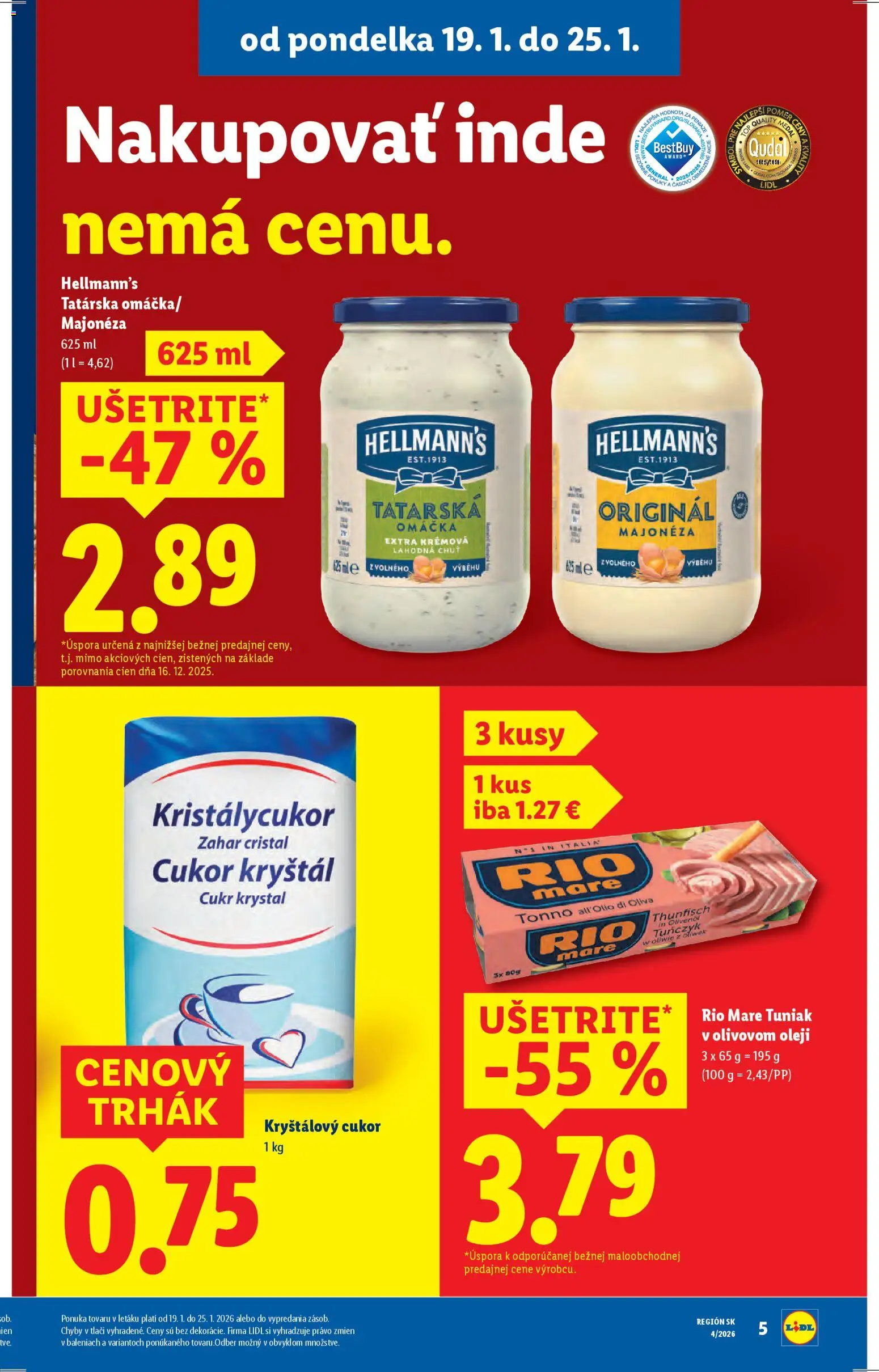 Nové Lidl akcie – leták je platný od 22.01.2026 | Strana: 35 | Produkty: Tuniak, Rio Mare, Kryštálový cukor, Cukor